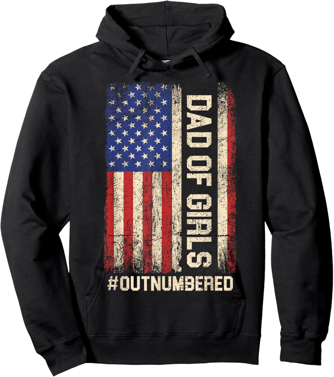 Funny Dad of Girls Outnumbered American Flag Girl Dads Men Hoodie - Hoodie | Black