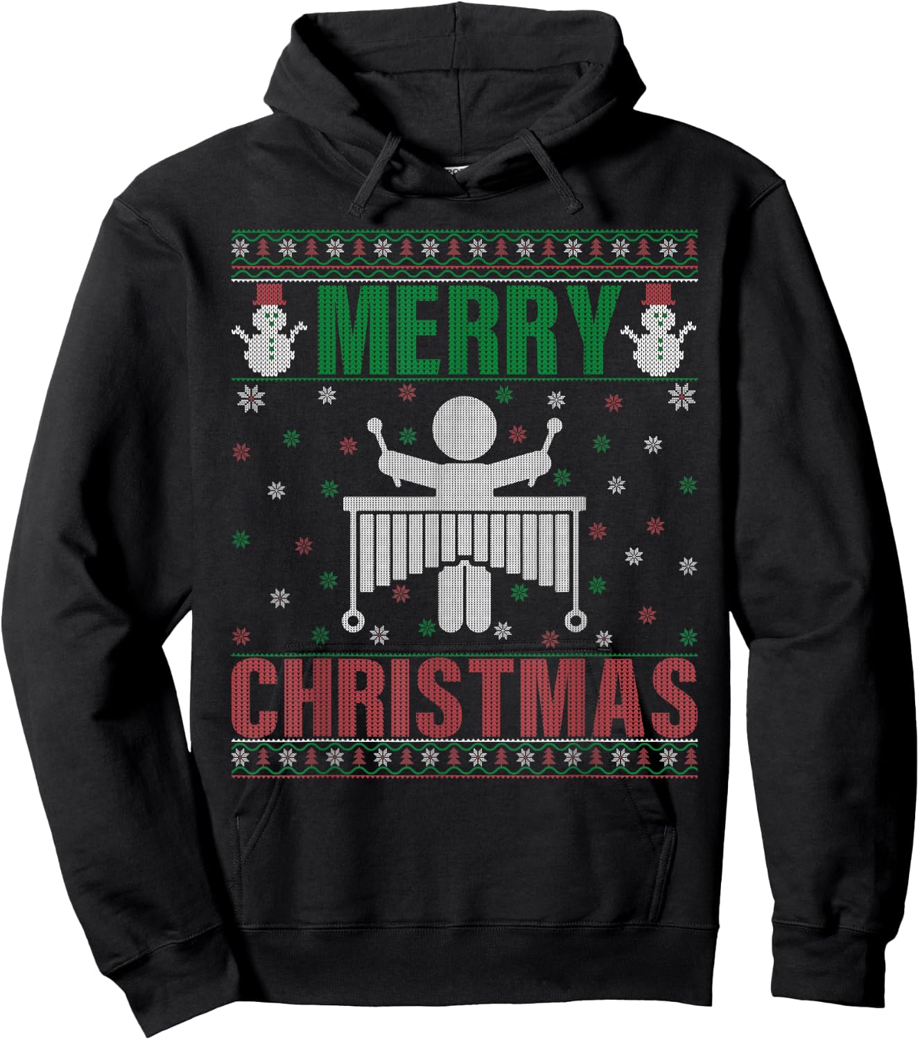 Family Xmas Pajamas Matching Marimba Player Ugly Christmas Hoodie - Hoodie | Black