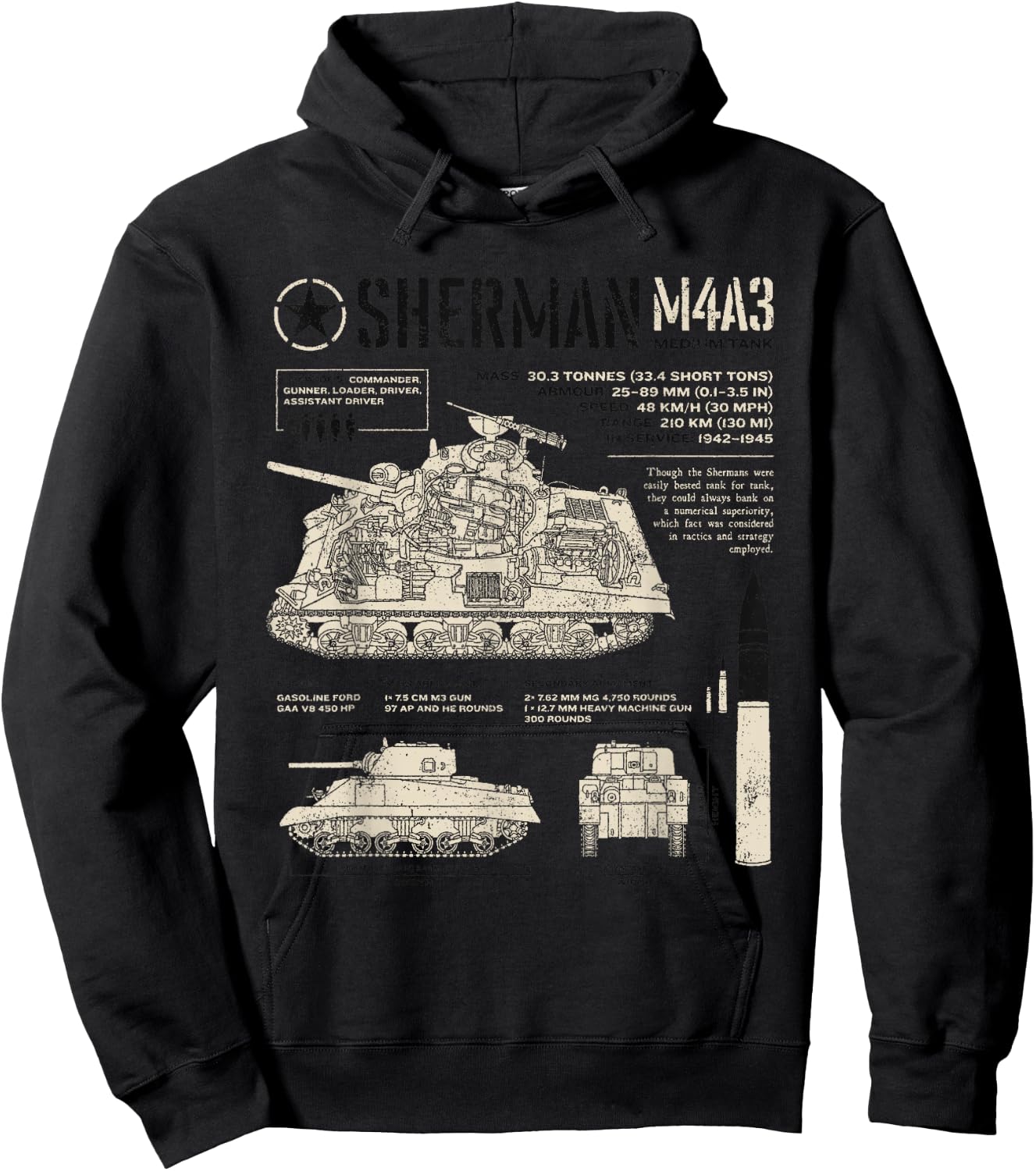 Sherman Tank World War 2 Blueprint Hoodie - Hoodie | Black