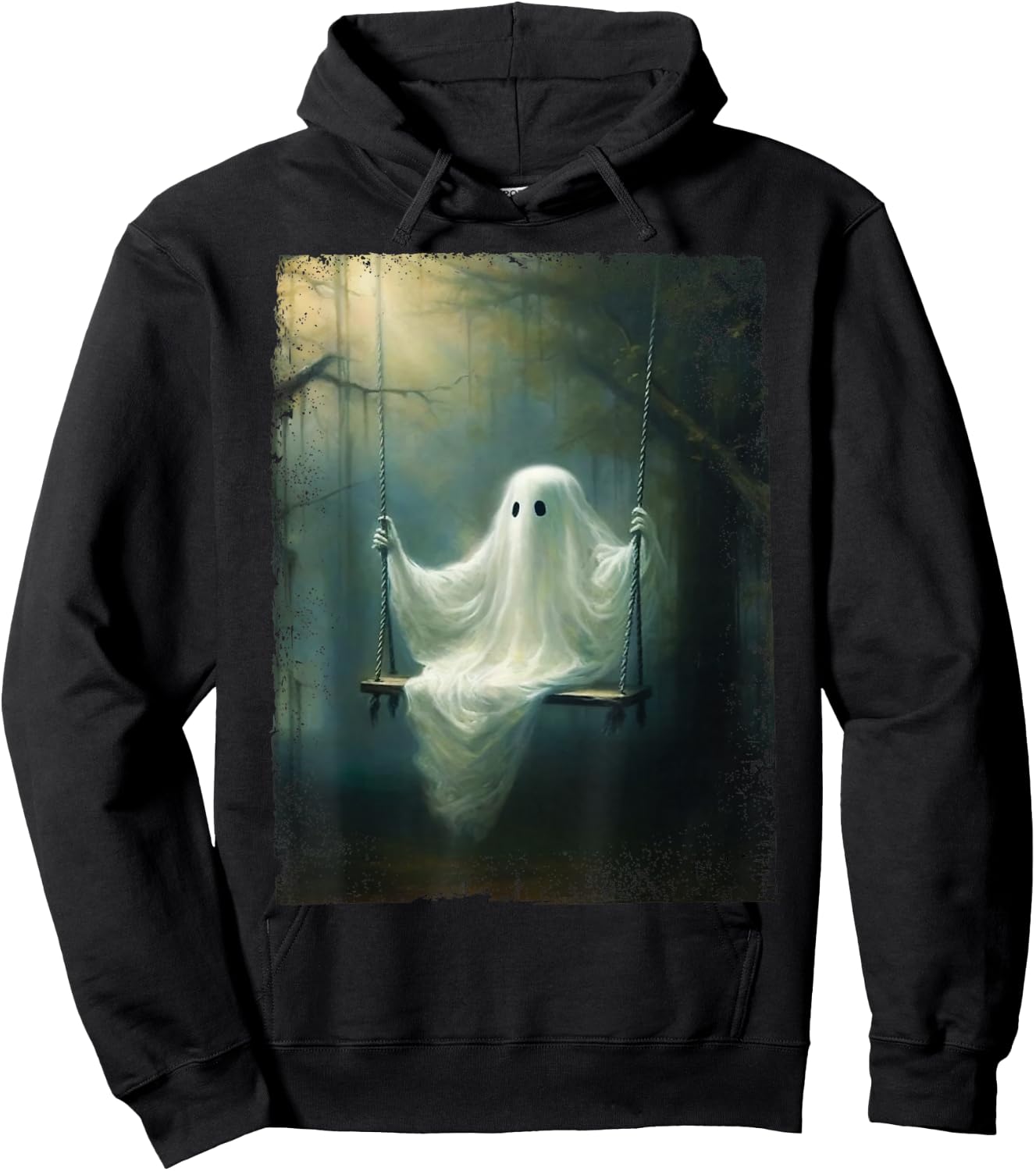 Vintage Halloween Costume Ghost Swing In The Forest Graphic Hoodie - Hoodie | Black