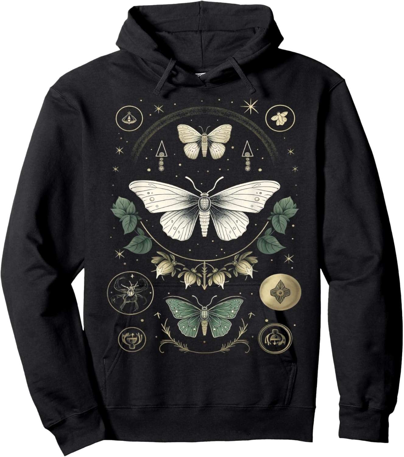 Forest Witch Moth Heterocera Folkloric Wiccan Nature Goth Hoodie - Hoodie | Black