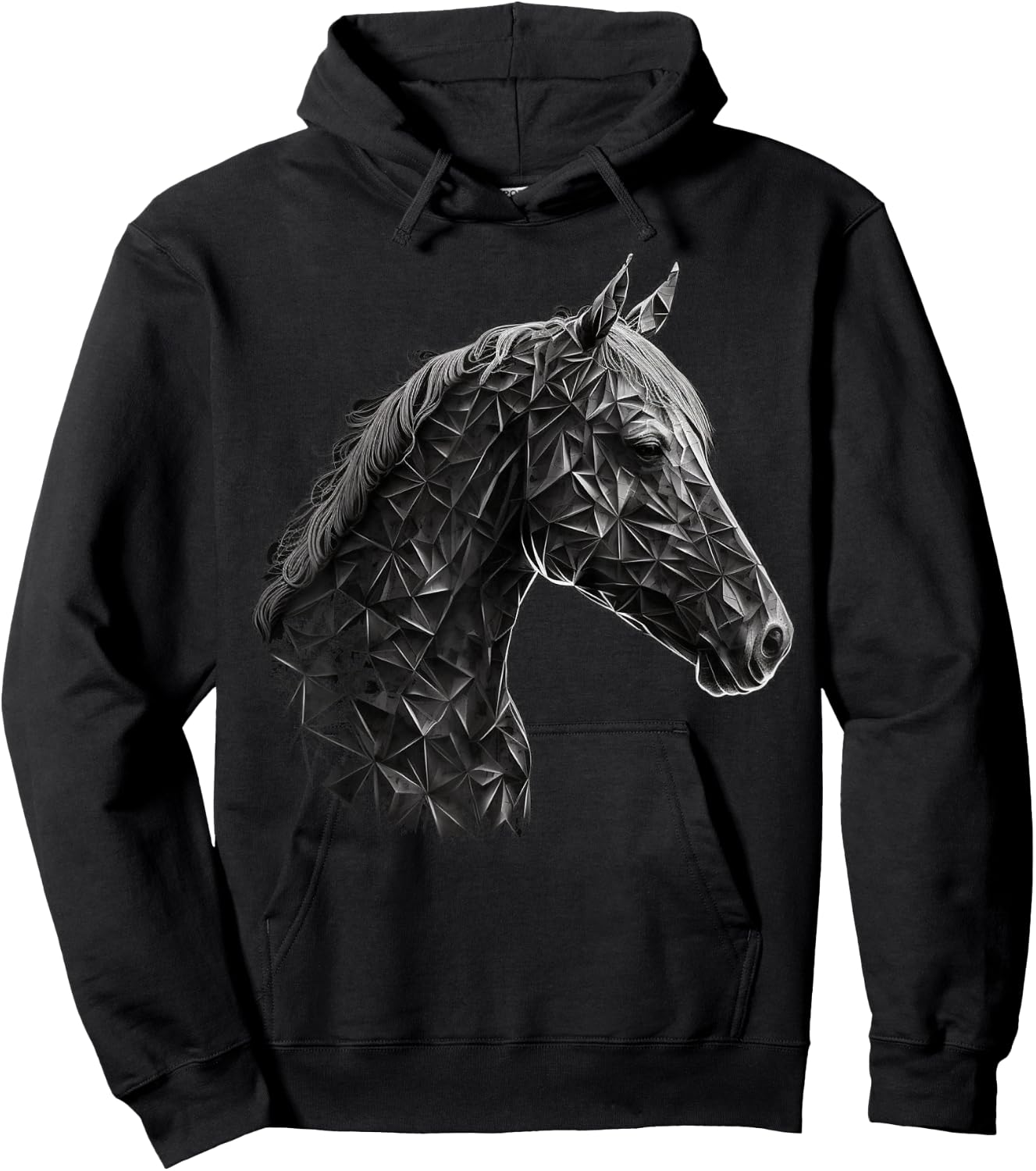 Horse Animal Geometric Polygon Drawing Perd Hoodie - Hoodie | Black