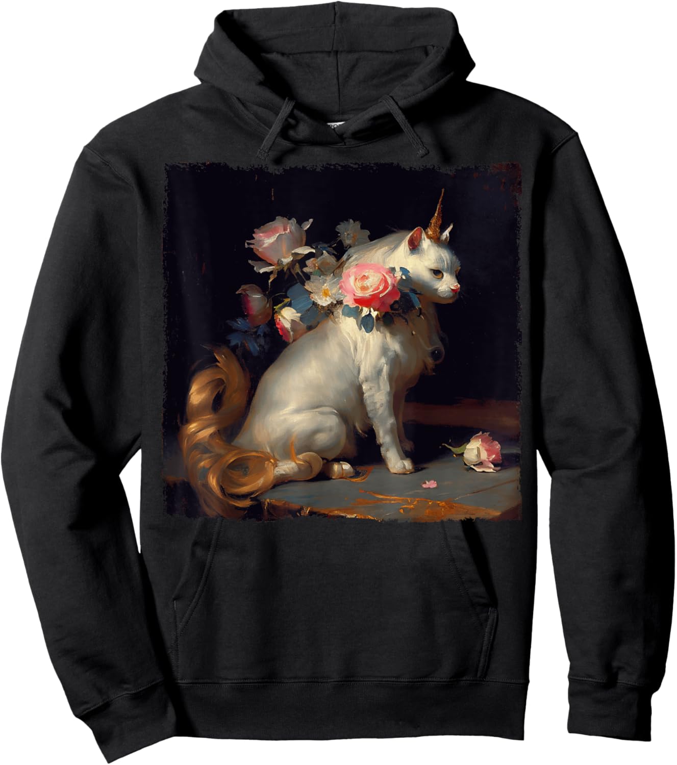 Funny Cat Unicorn Flower for Kids, Women, Men Hoodie - Hoodie | Black