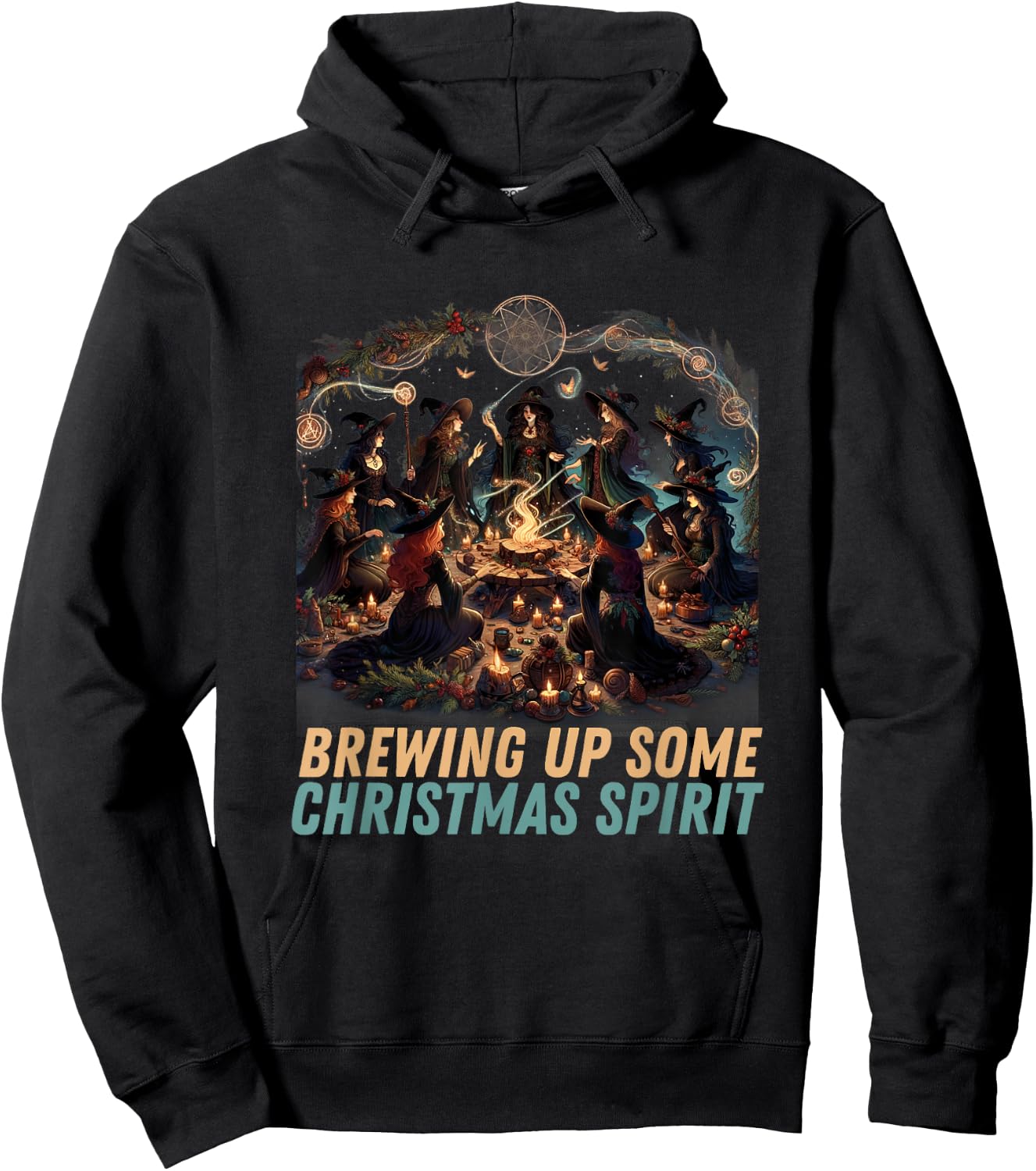 "Brewing Up Some Christmas Spirit" - Yule Witch Coven Hoodie - Hoodie | Black
