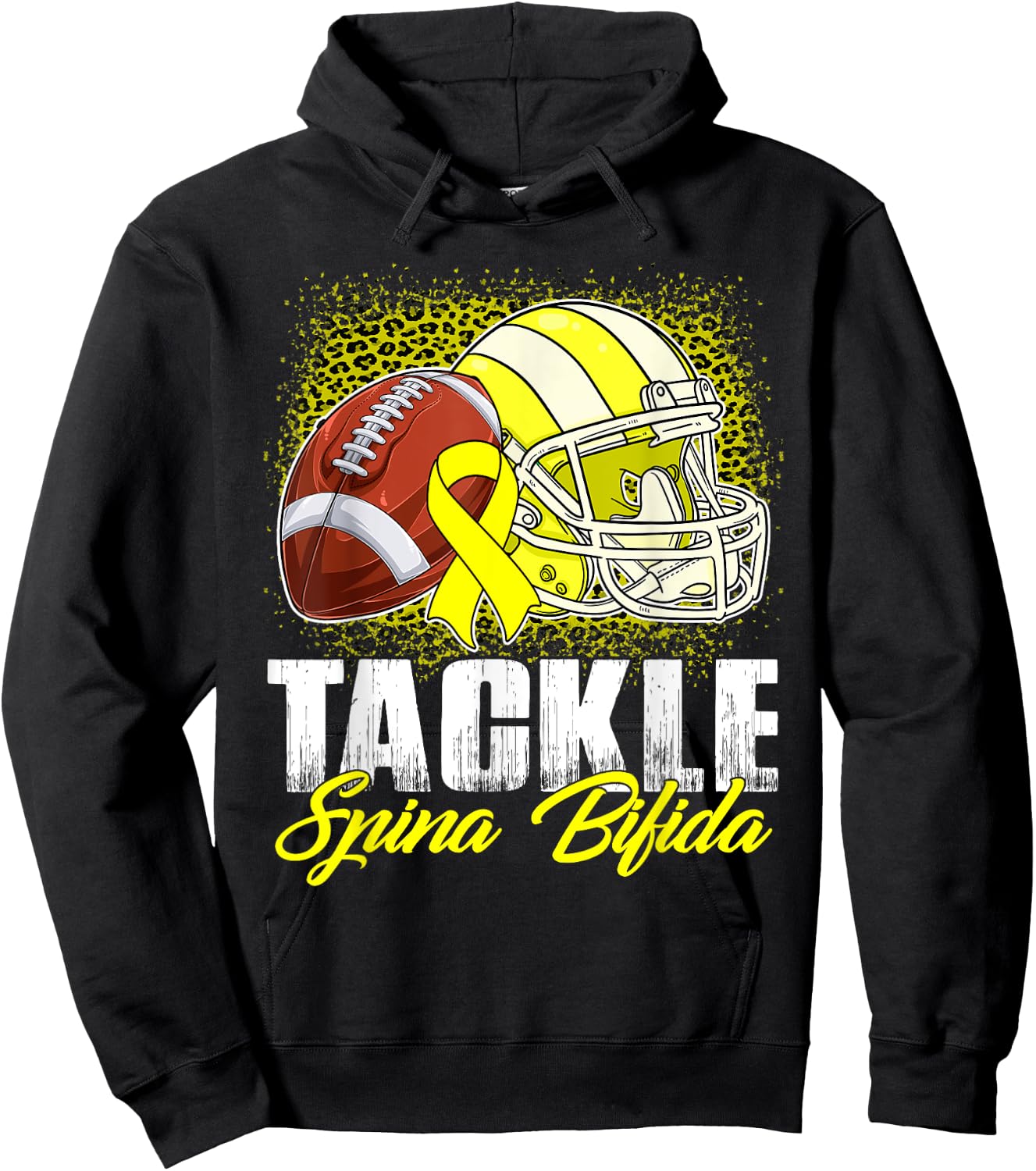 Tackle Spina Bifida Football Ball Helmet Yellow Ribbon Women Hoodie - Hoodie | Black