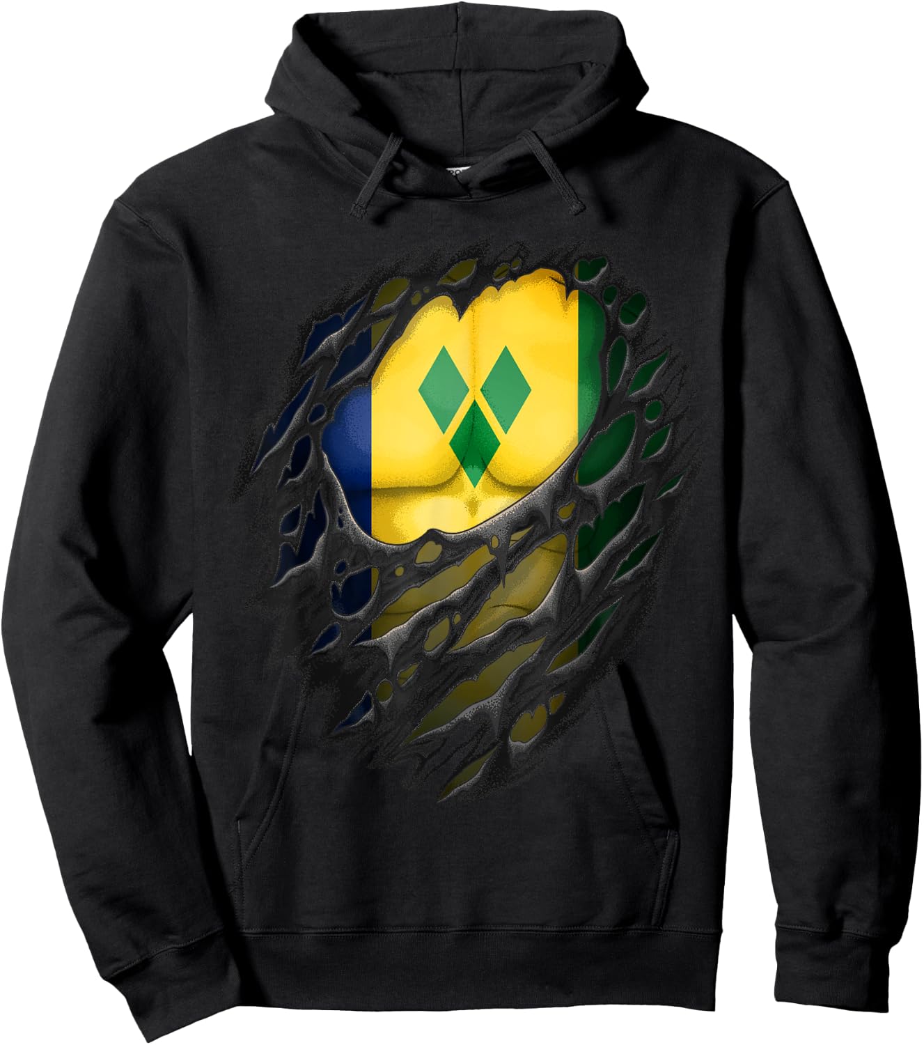 Proud Vincentian Ripped St Vincent And The Grenadines Flag Hoodie - Hoodie | Black