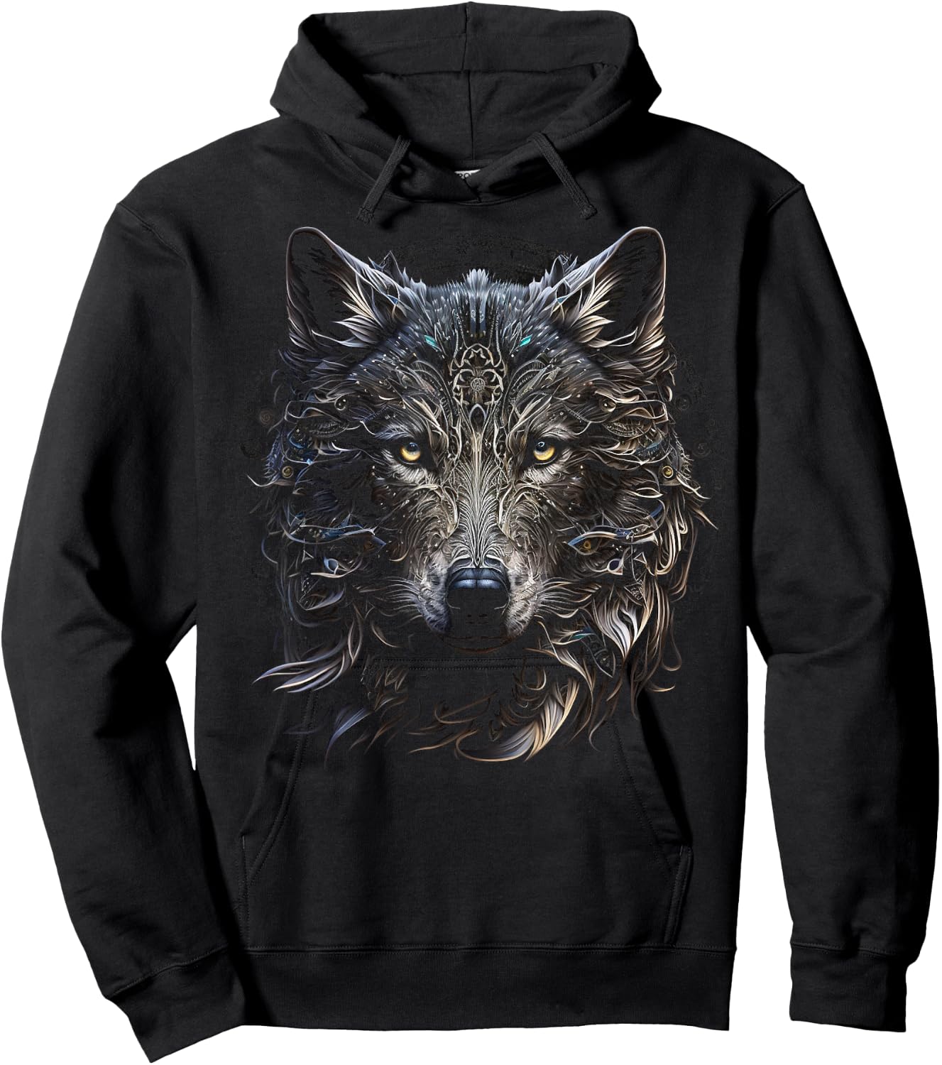 Wolf Mandala Artwork | Animal Motif Wolf Hoodie - Hoodie | Black