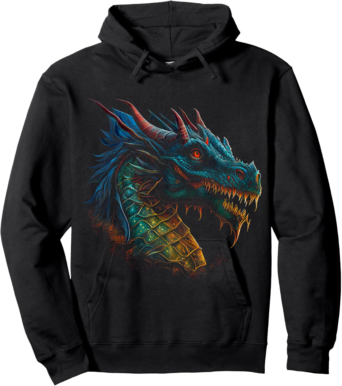 Beautiful Blue & Red Dragon Lover Fantasy Art Sharp Teeth Hoodie - Hoodie | Black
