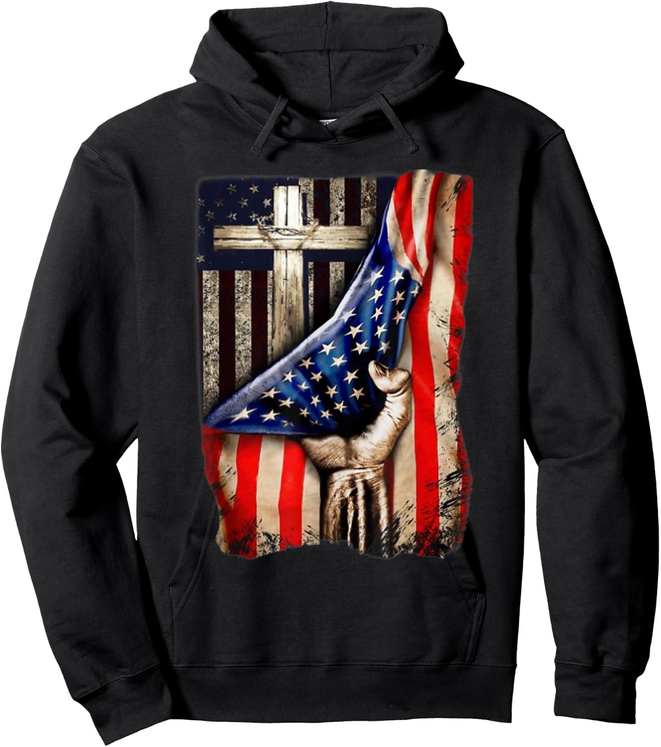 Cross Christian American Flag Hand Pride Hoodie - Hoodie | Black