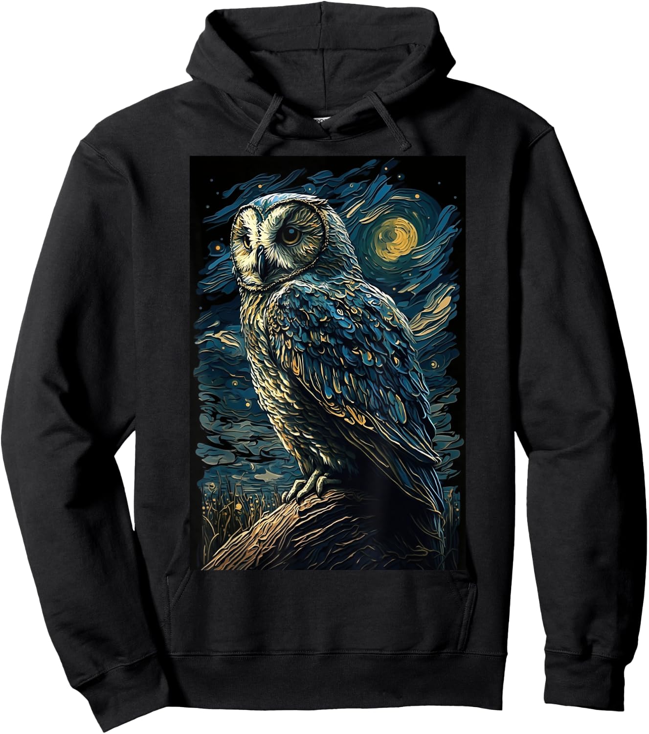 Owl Starry Night Van Gogh Style Birds Lover Owl Mom & Dad Hoodie - Hoodie | Black