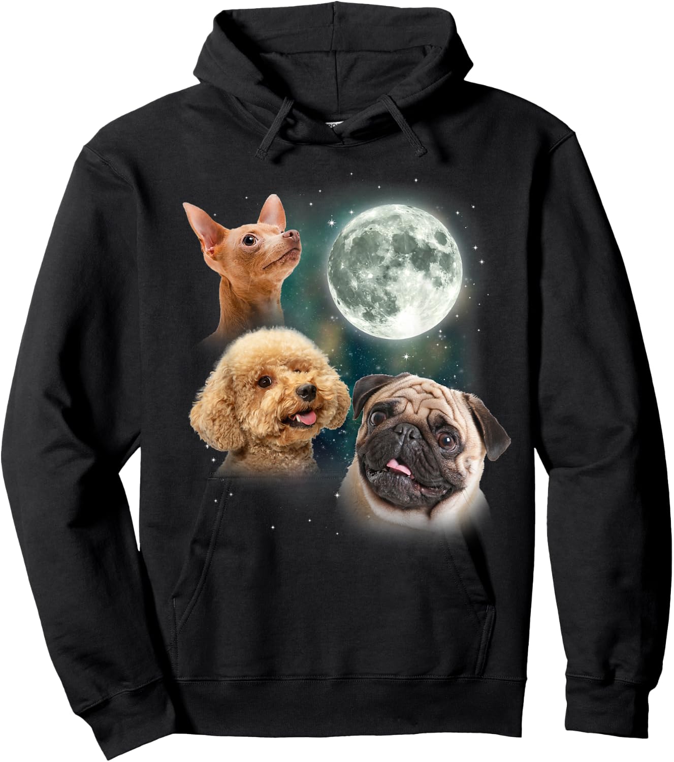 Funny Dog Shirt | 3 Doggo Moon Doggie Lovers Howling Canine Hoodie - Hoodie | Black