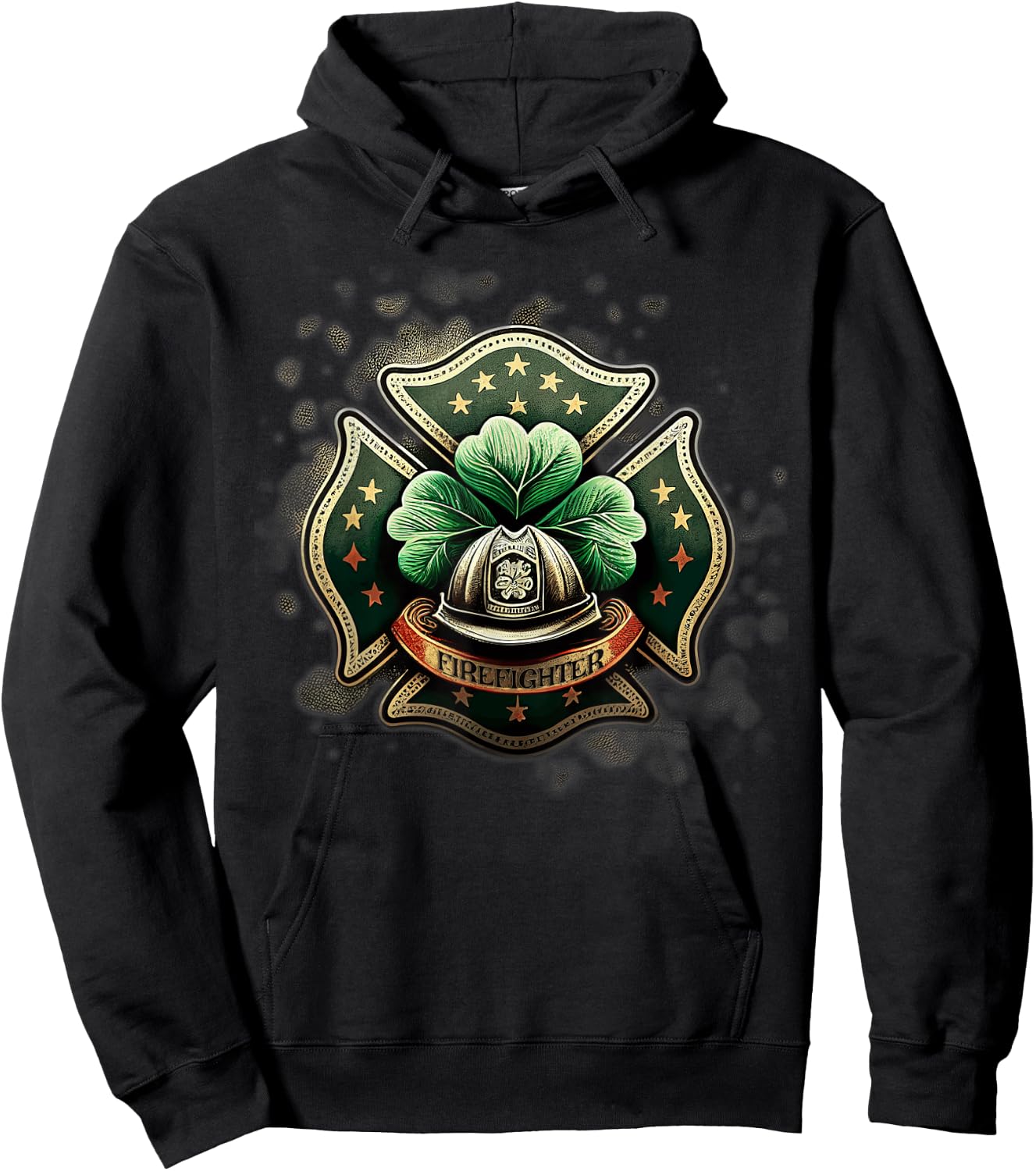 Vintage Shamrock Irish Firefighter St Patricks USA Fireman Hoodie - Hoodie | Black