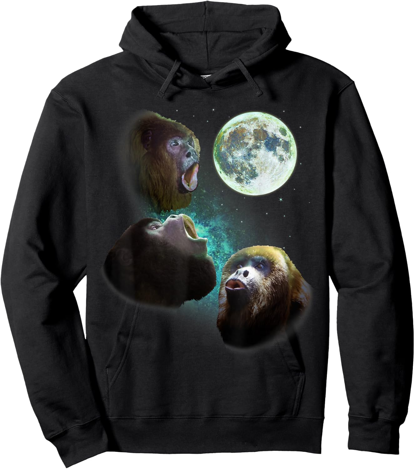 Three Howler Monkeys Howl At Moon 3 Wolfs Wolves Fun Parody Hoodie - Hoodie | Black