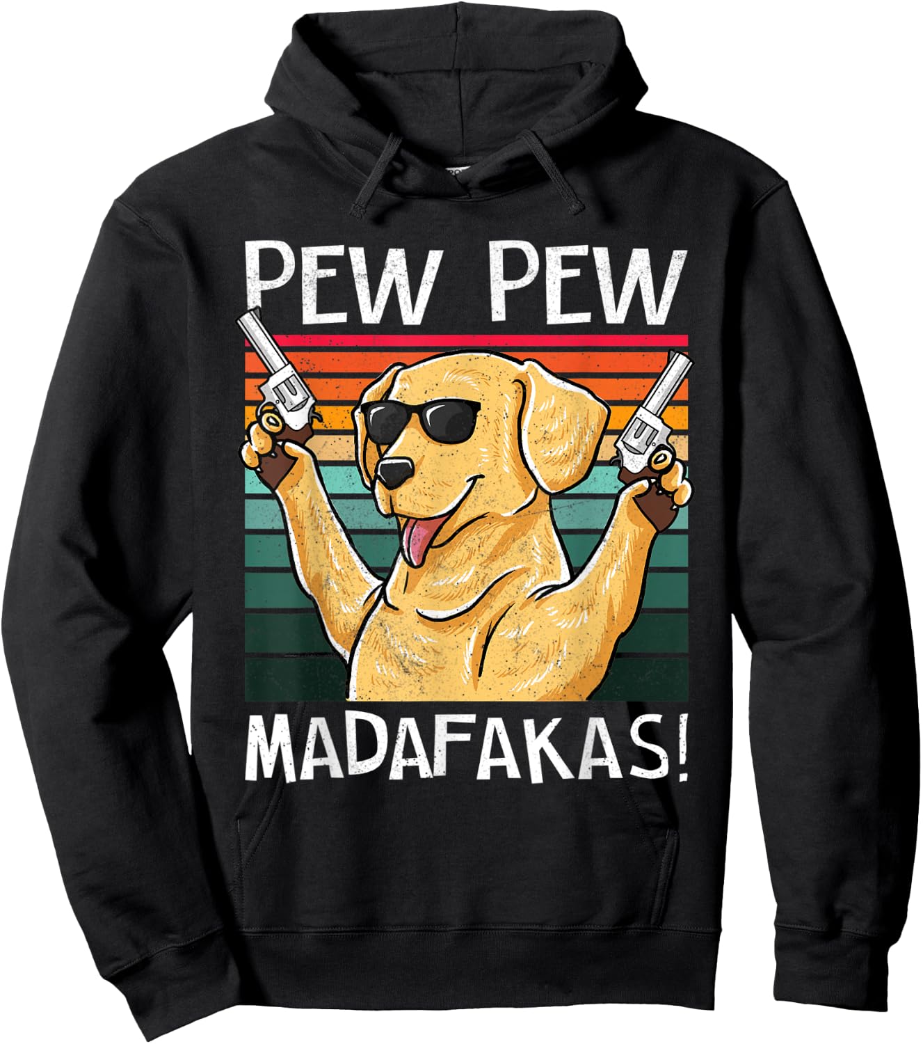 Labrador Pew Pew Dog Vintage Retro Sunset Dogs Guns Nerd Hoodie - Hoodie | Black