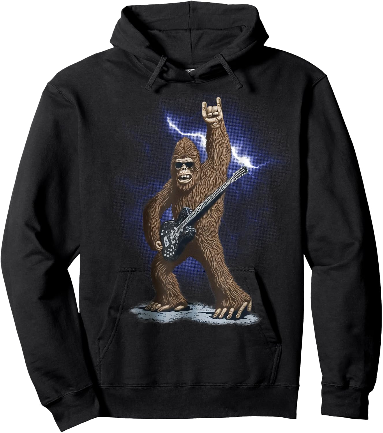 Rock And Roll Bigfoot Sasquatch Playing on guitar Sunglasses Hoodie - Hoodie | Black