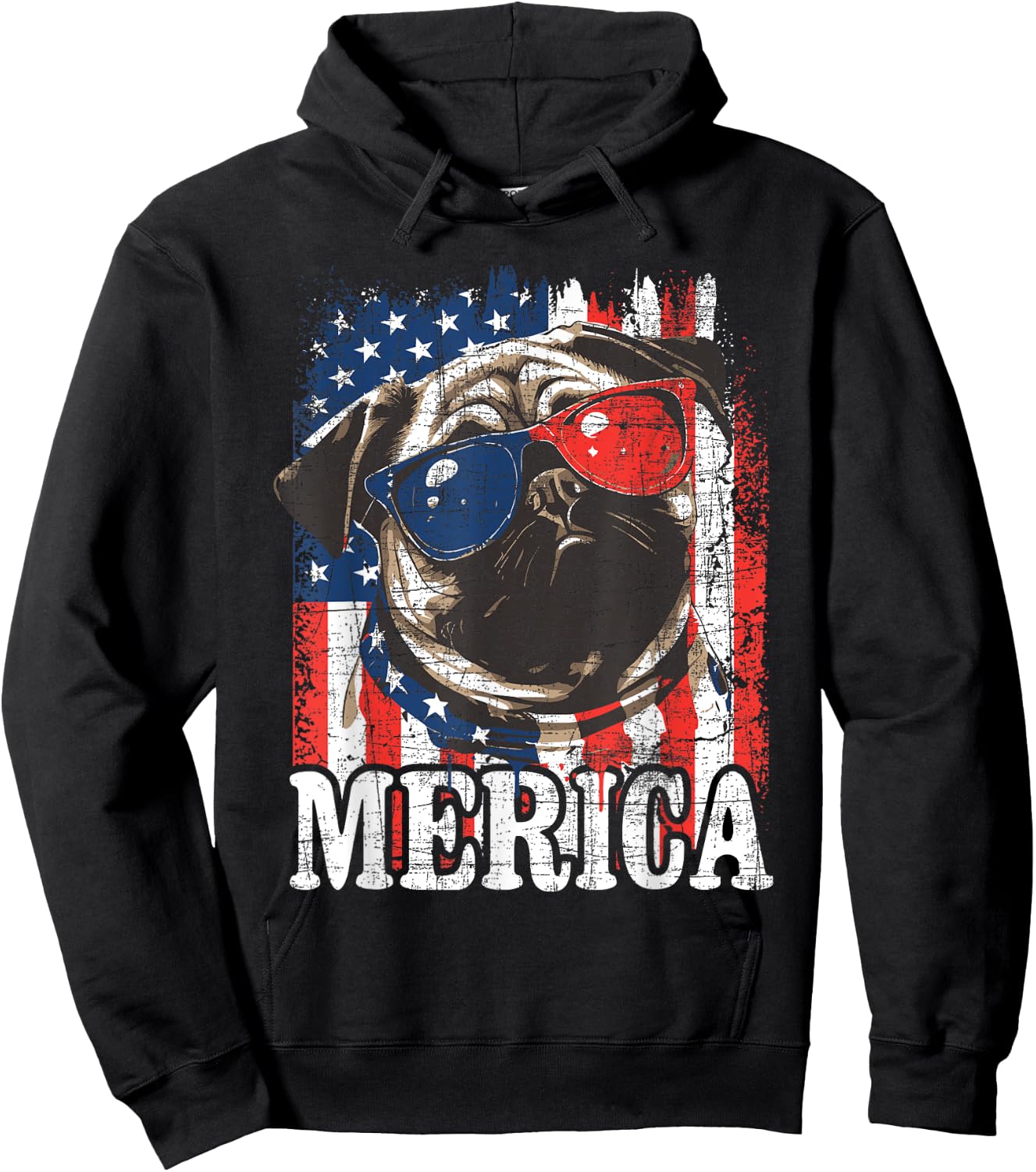 Merica - USA Flag Patriotic Pug Dog Owner Puppy Pet Trainer Hoodie - Hoodie | Black