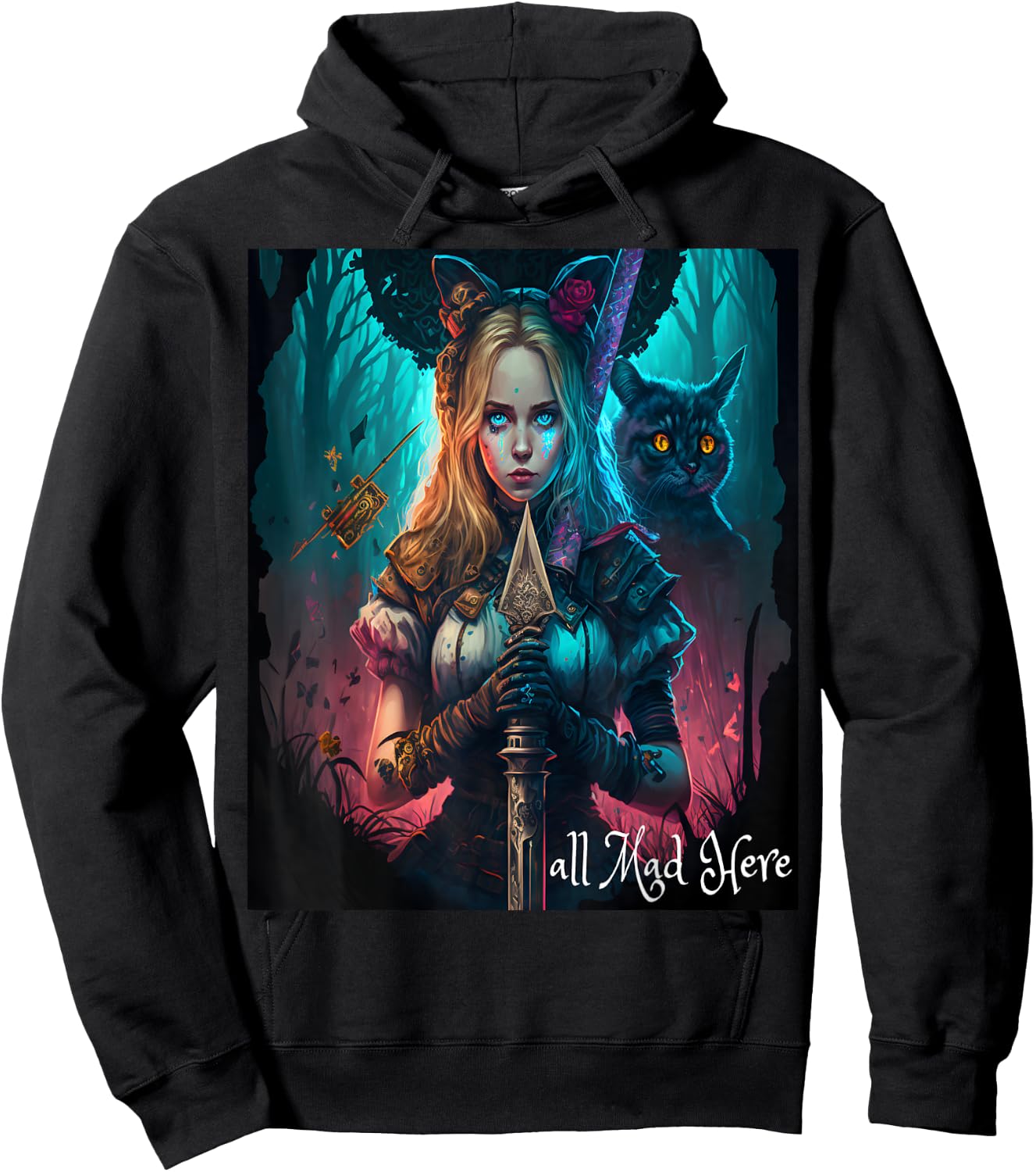 Alice in Wonderland Rabbit All Mad Here Mom Boys Girls Men Hoodie - Hoodie | Black