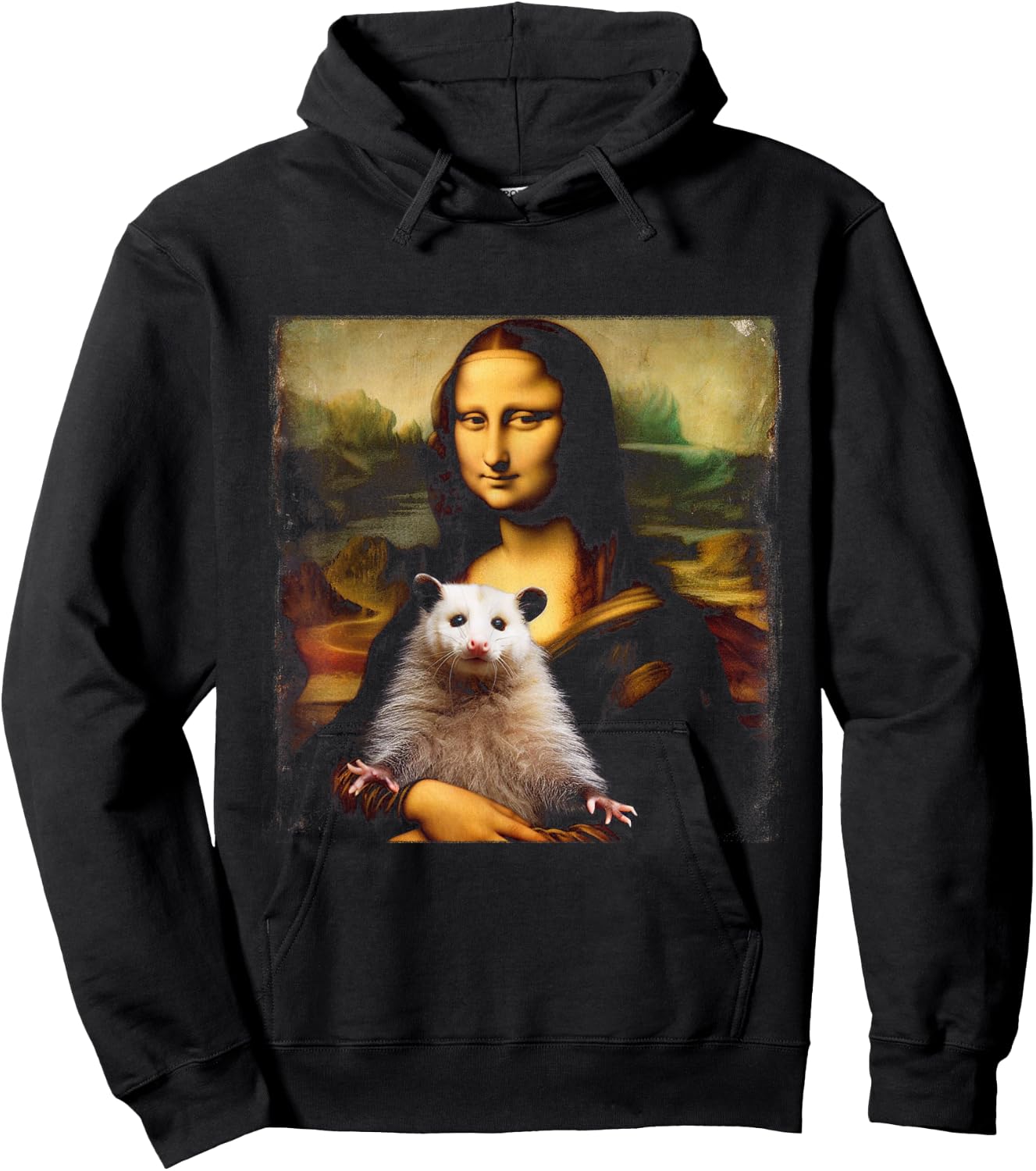 Funny Mona Lisa Holding an Opossum Hoodie - Hoodie | Black