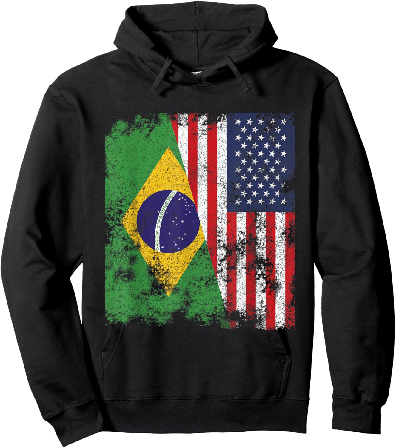 Brazil USA Flag Distressed - Half American Hoodie - Hoodie | Black
