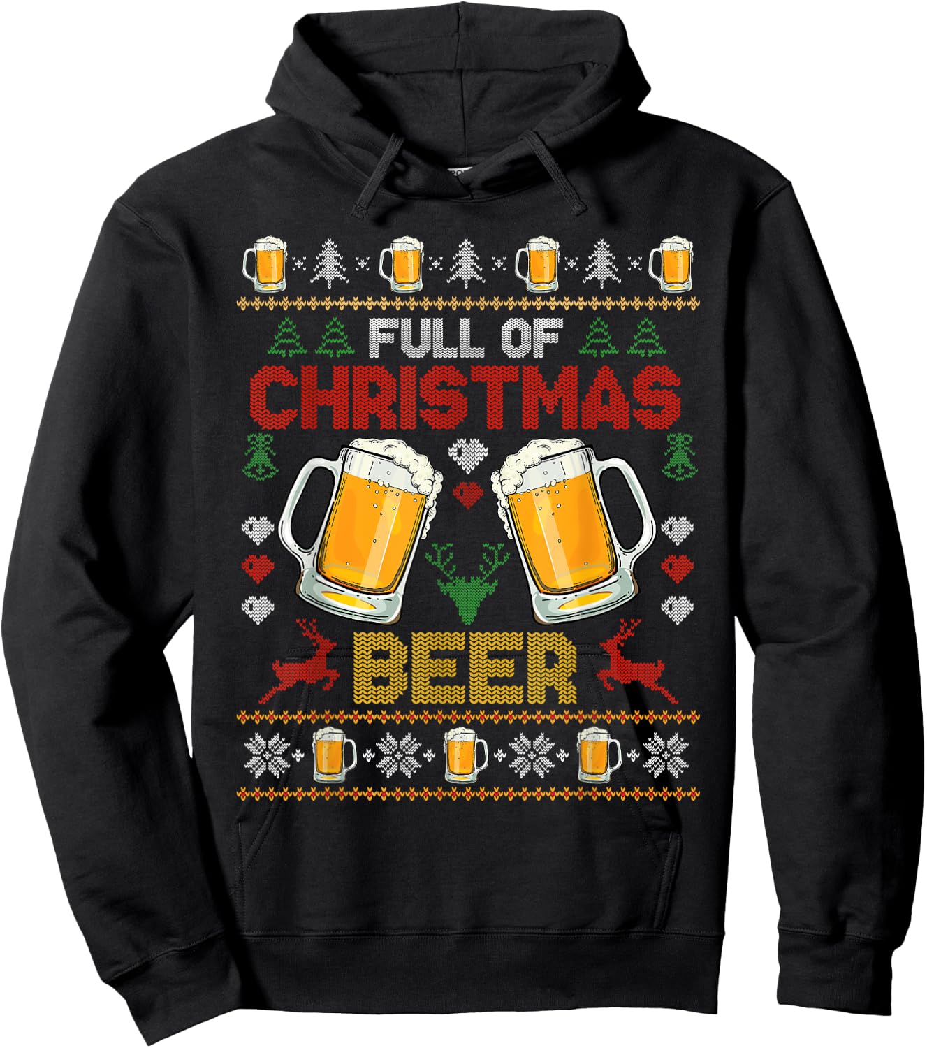 Full Of Christmas Beer And Christmas Cheer Couple Matching Hoodie - Hoodie | Black