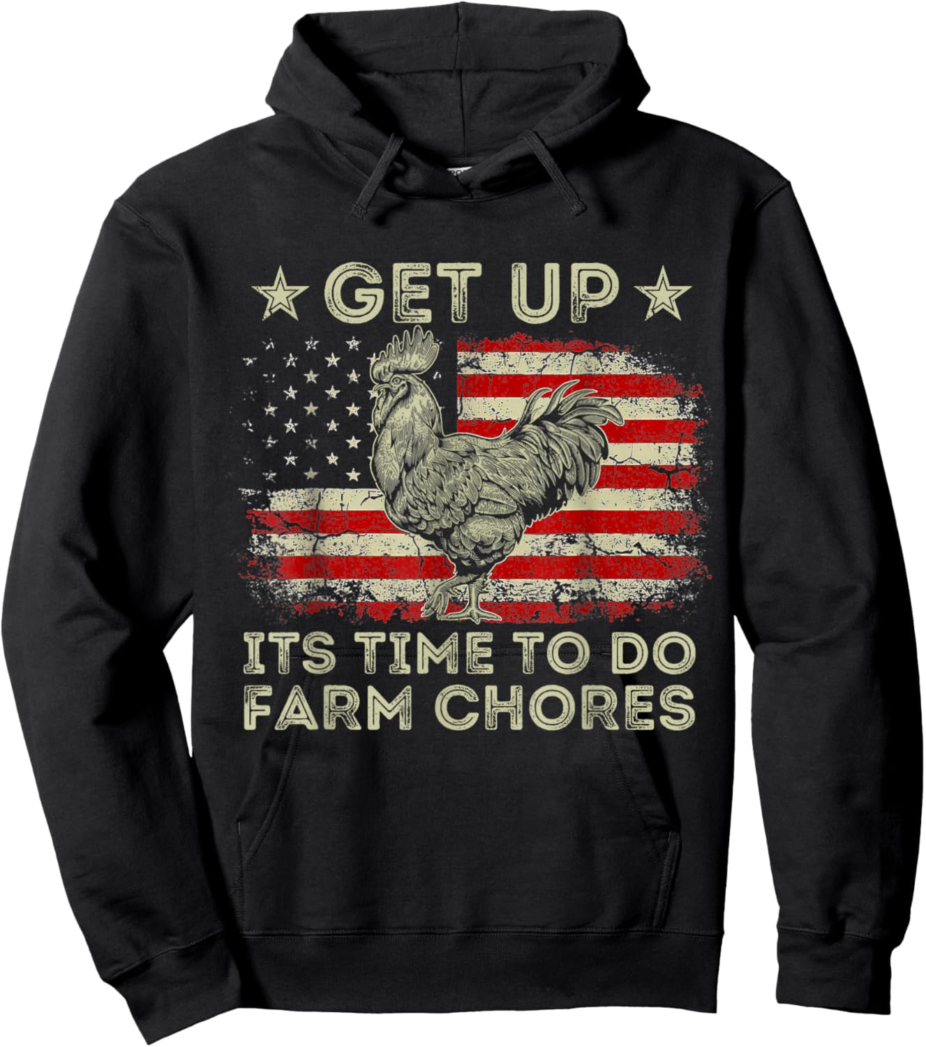 get up it's time to do farm chores American Flag Hoodie - Hoodie | Black