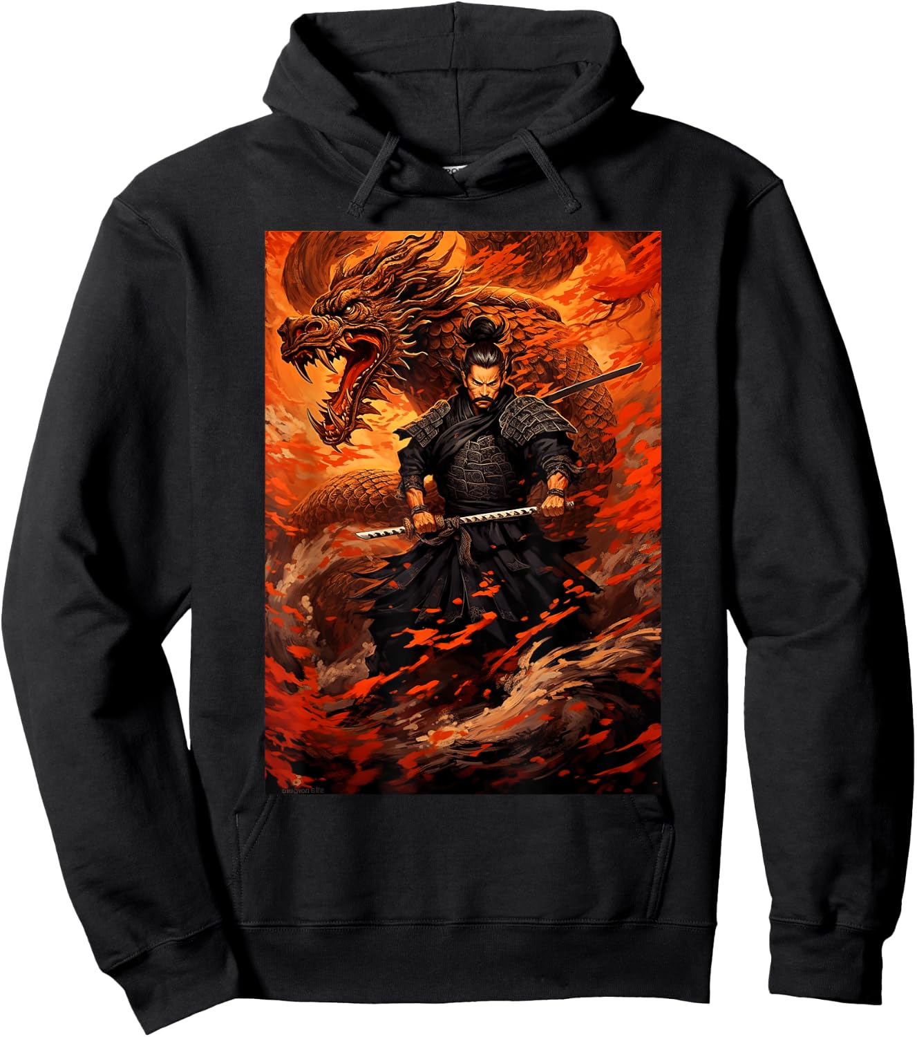 Samurai Conquers the Great Dragon - Bushido Spirit Hoodie - Hoodie | Black
