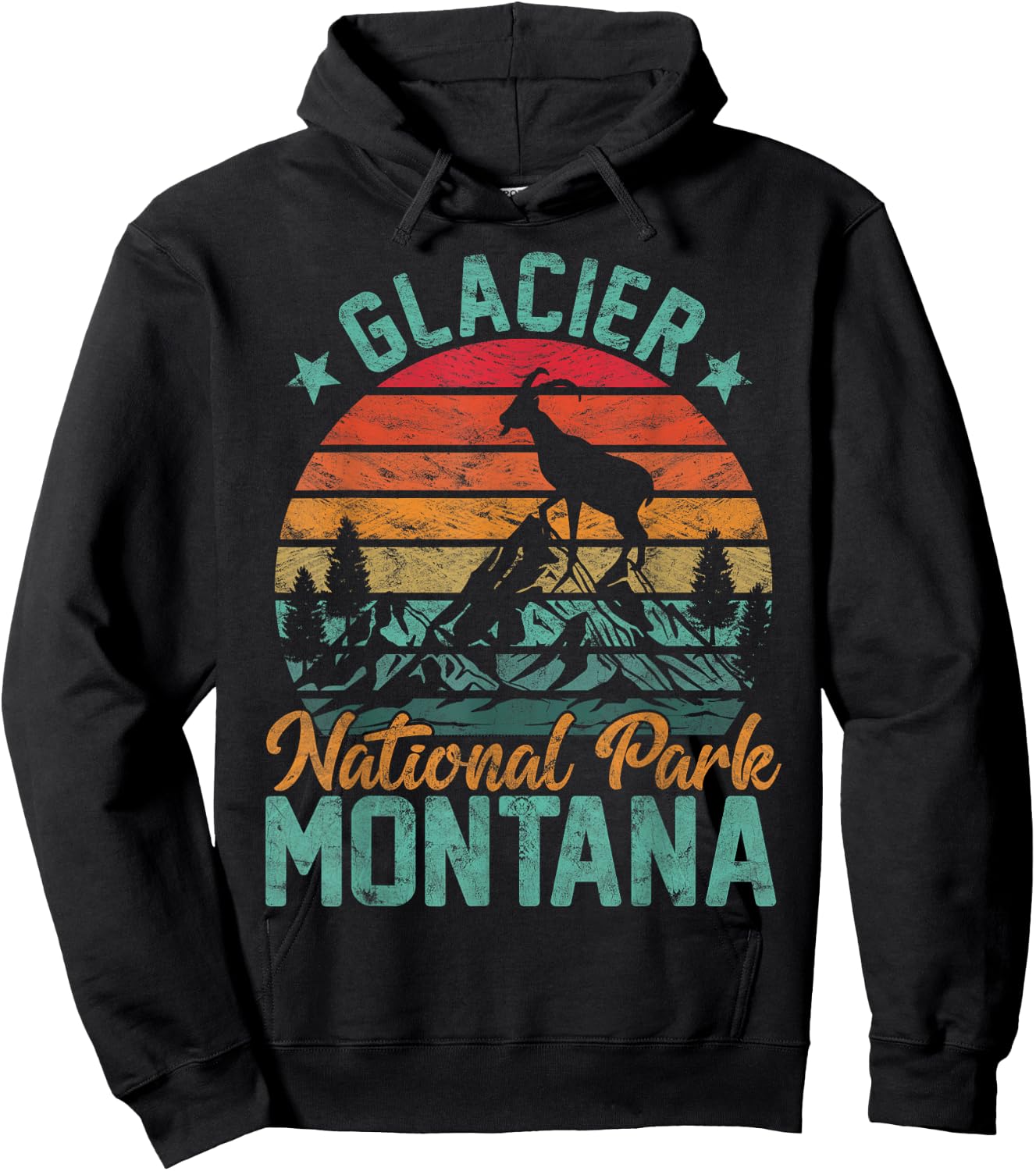 Glacier National Park Montana Moose Goat Hiking Hoodie - Hoodie | Black