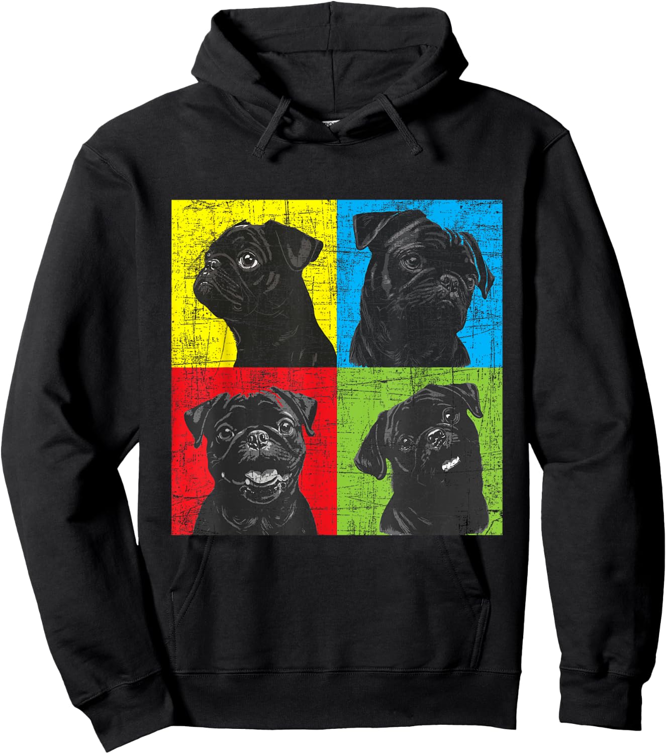 Colorful Pug Face Portrait - Dog Lover Puppy Pet Owner Hoodie - Hoodie | Black
