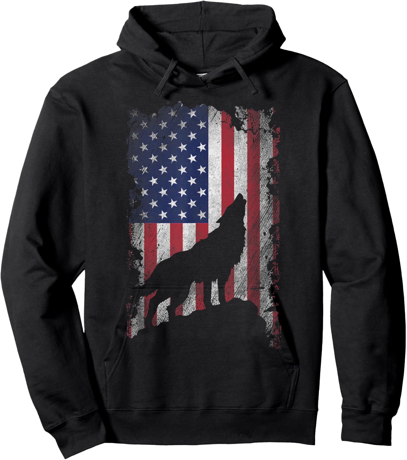 Wolf American Flag Proud USA Patriot Wolf Lover Kids Men Hoodie - Hoodie | Black