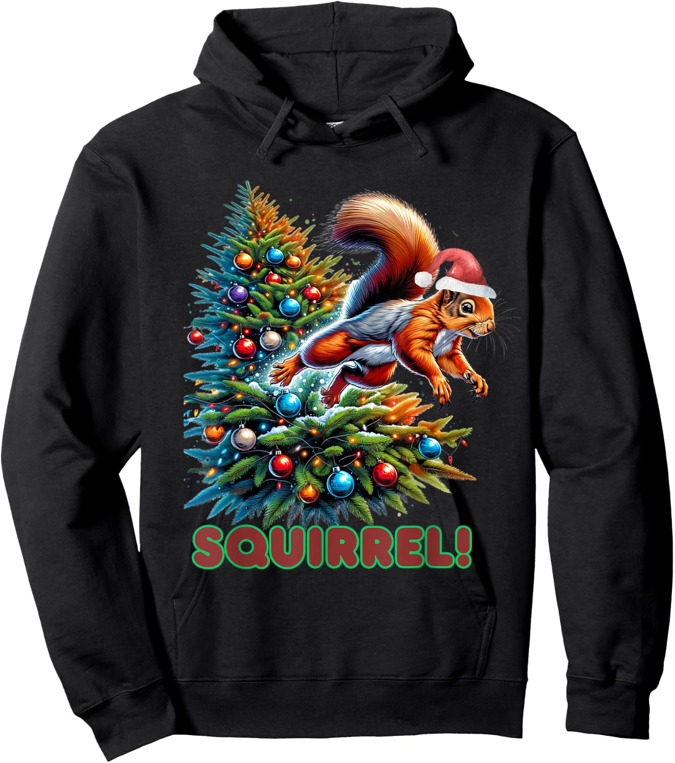 Beans Hot Squirrel Jumping Out of Christmas Tree Funny -Adults, -Kids Hoodie - Hoodie | Black