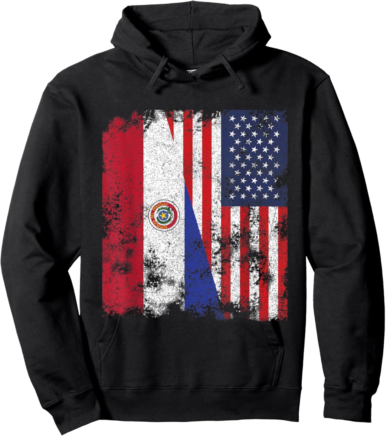 Paraguay USA Flag Distressed - Half American Kids Men Hoodie - Hoodie | Black