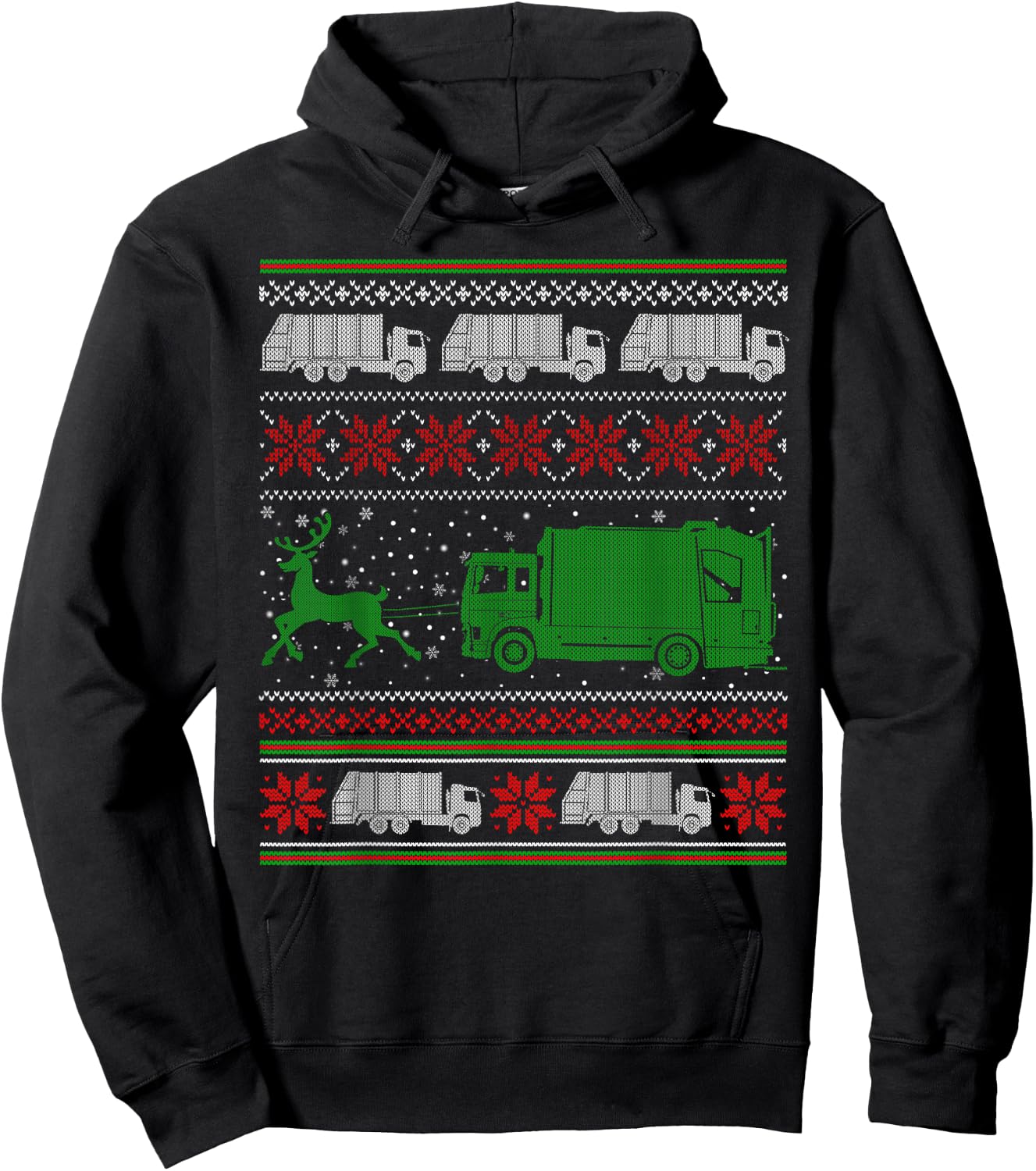 Garbage Truck Riding Reindeers Ugly Christmas Sweater Boys Hoodie - Hoodie | Black