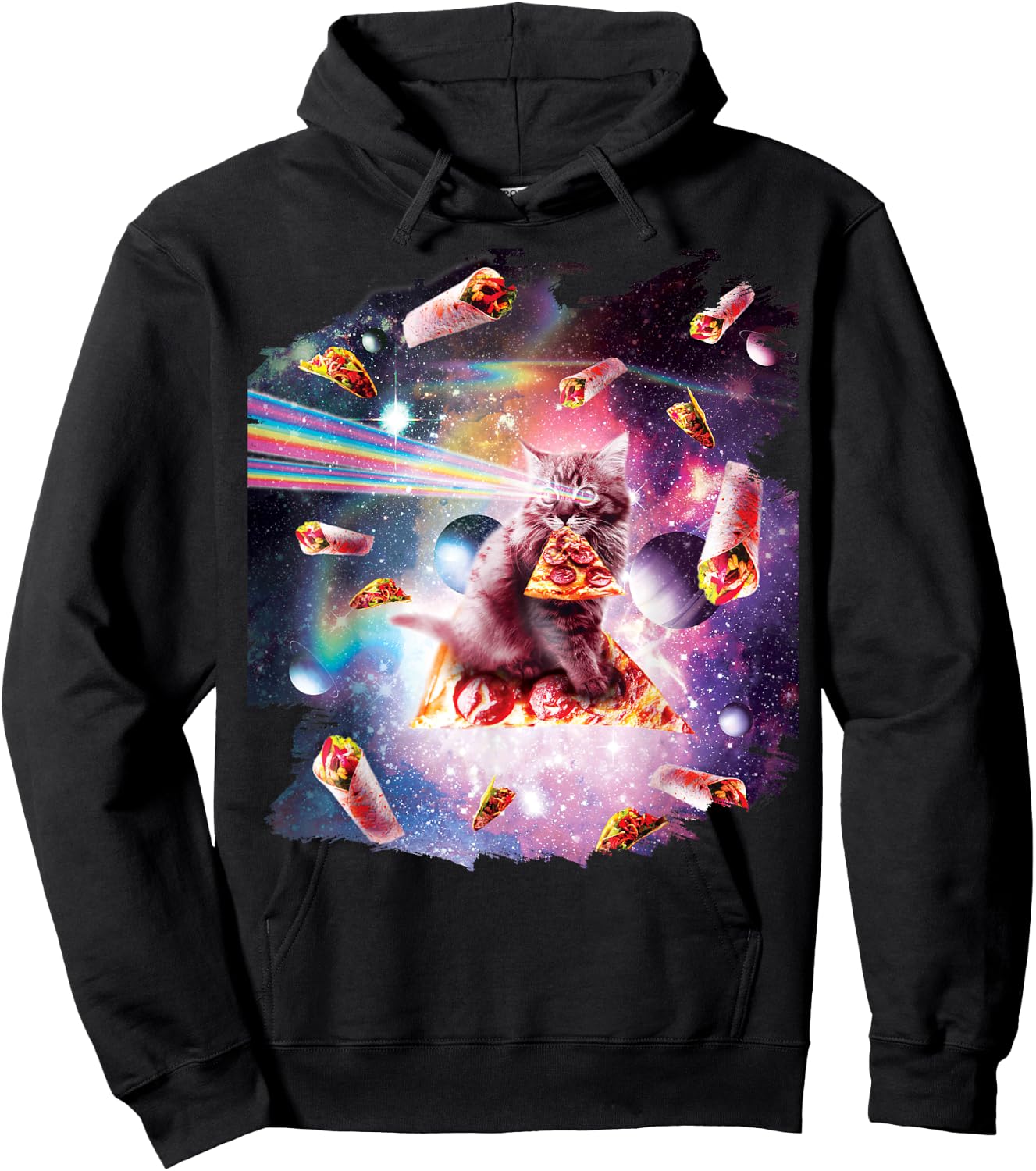 Outer Space Pizza Cat Rainbow Laser Taco Burrito Men Women Kids Hoodie - Hoodie | Black
