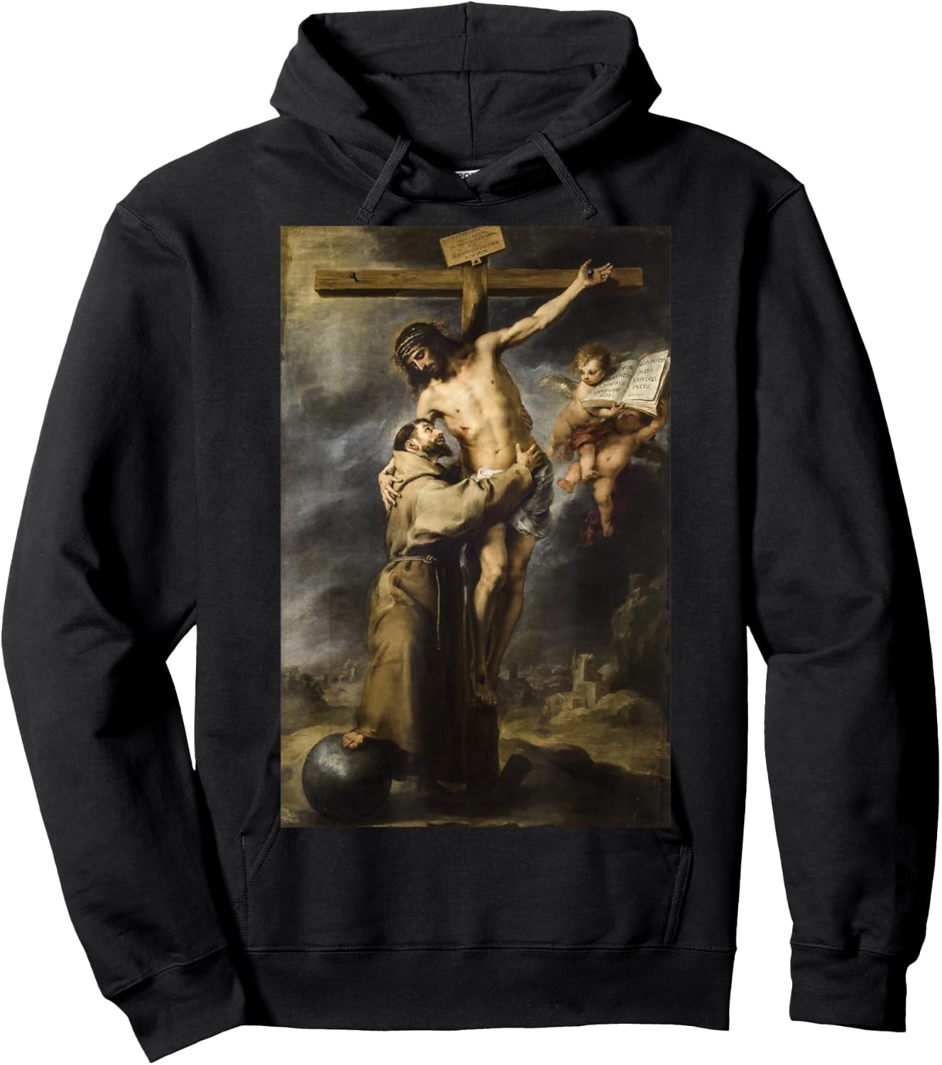 Saint Francis Embracing Christ on the Cross Painting Murillo Hoodie - Hoodie | Black