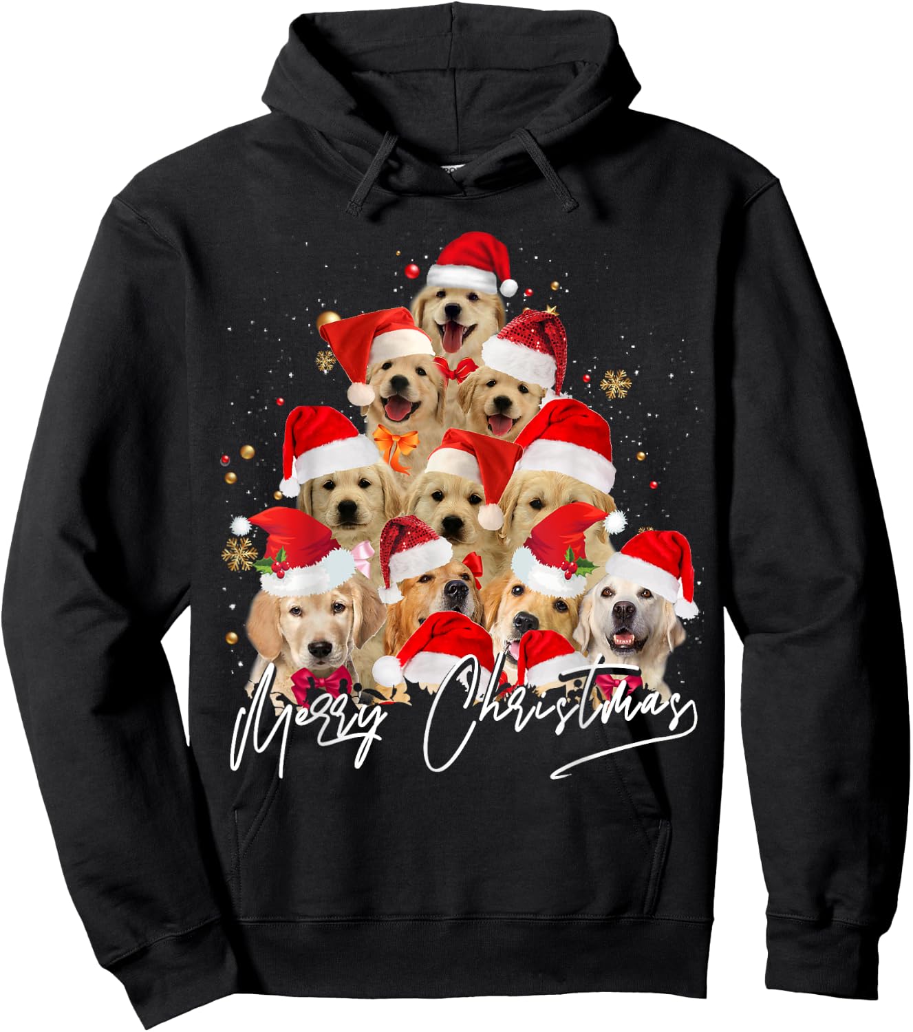 Golden Retriever Santa Hat Xmas Dogs Merry Christmas Graphic Hoodie - Hoodie | Black