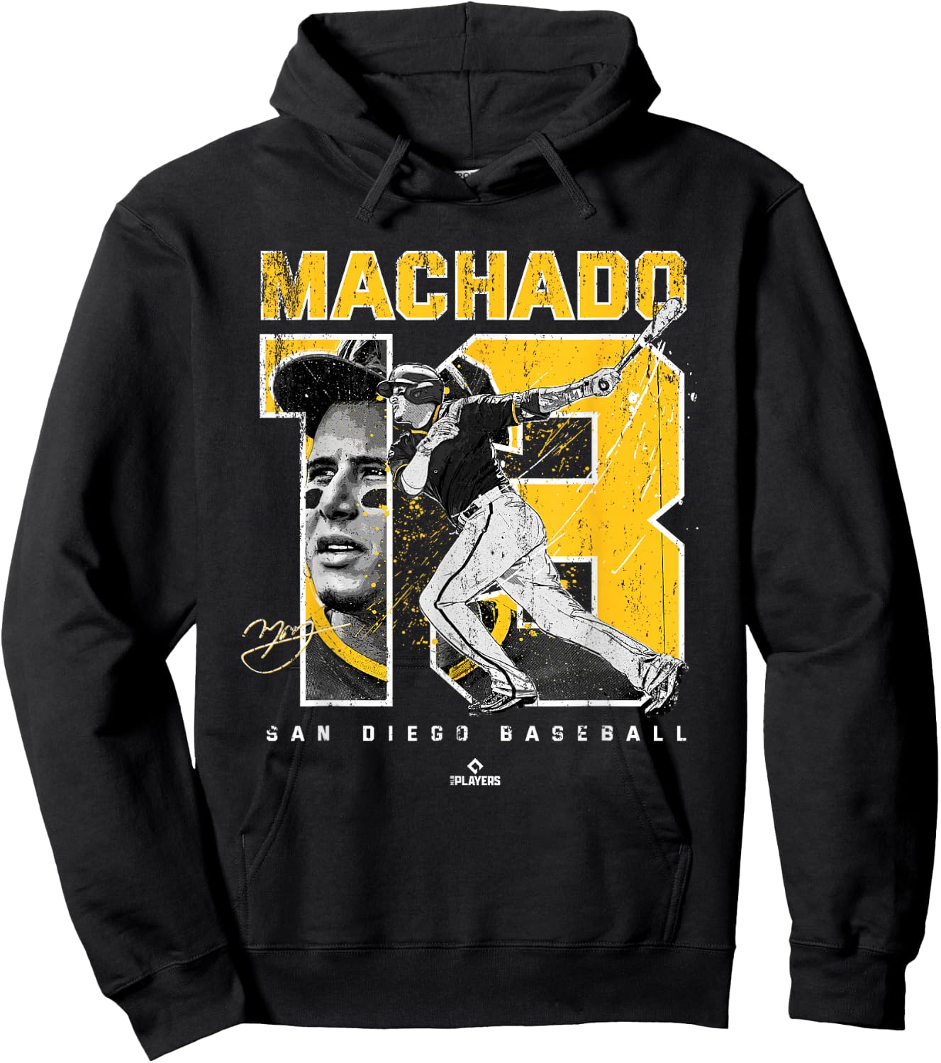 Number and Portrait Manny Machado San Diego MLBPA Small Hoodie - Hoodie | Black