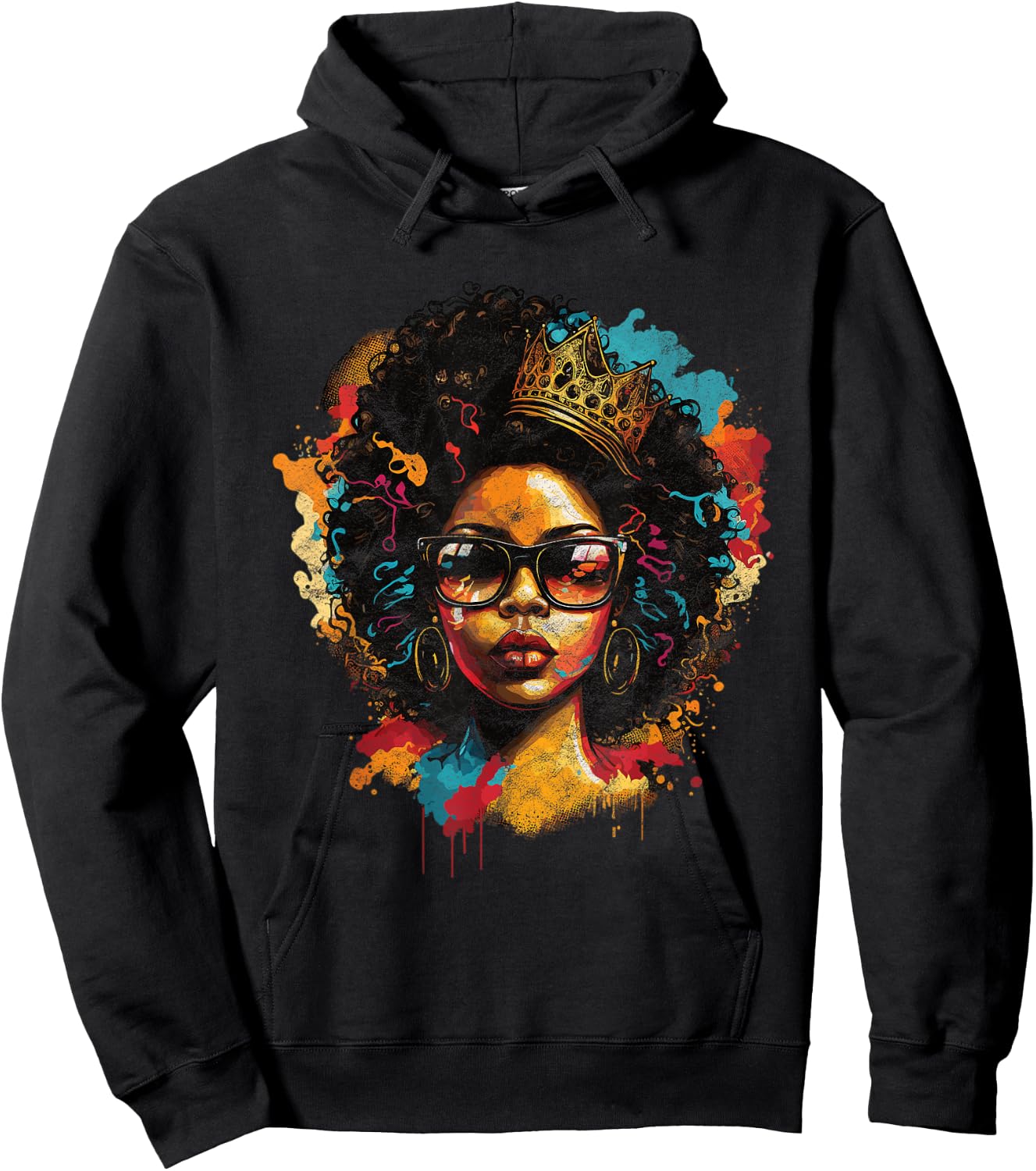Colorful Art Black Queen Afro Melanin Dripping Juneteenth Hoodie - Hoodie | Black