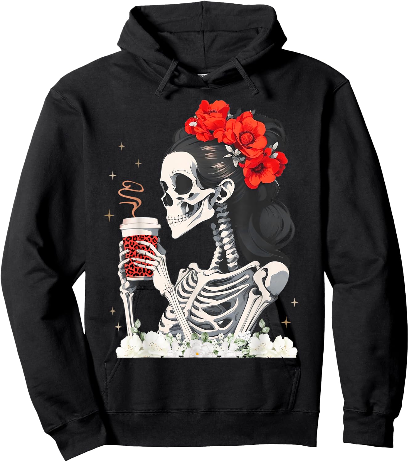 Skeleton Messy Bun Coffee Funny Costume Mom Women Hoodie - Hoodie | Black