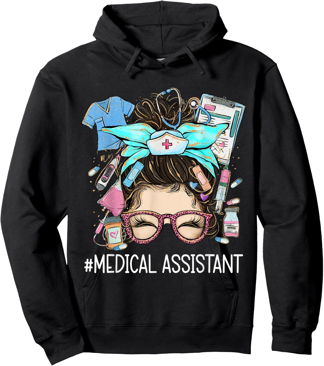 Medical Assistant MA CMA Nurse nursing messy bun doctor Hoodie - Hoodie | Black