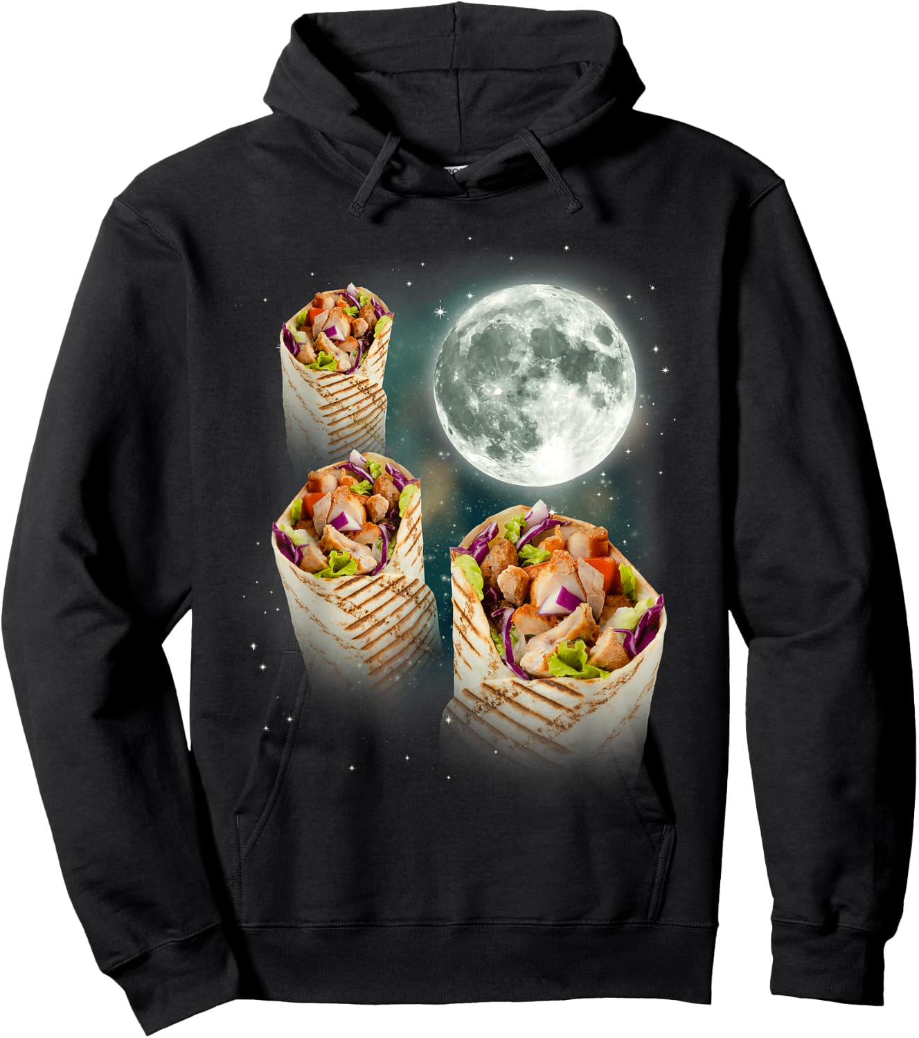 Three Burrito Moon | Weird Cursed Meme 3 Space Tortilla Hoodie - Hoodie | Black