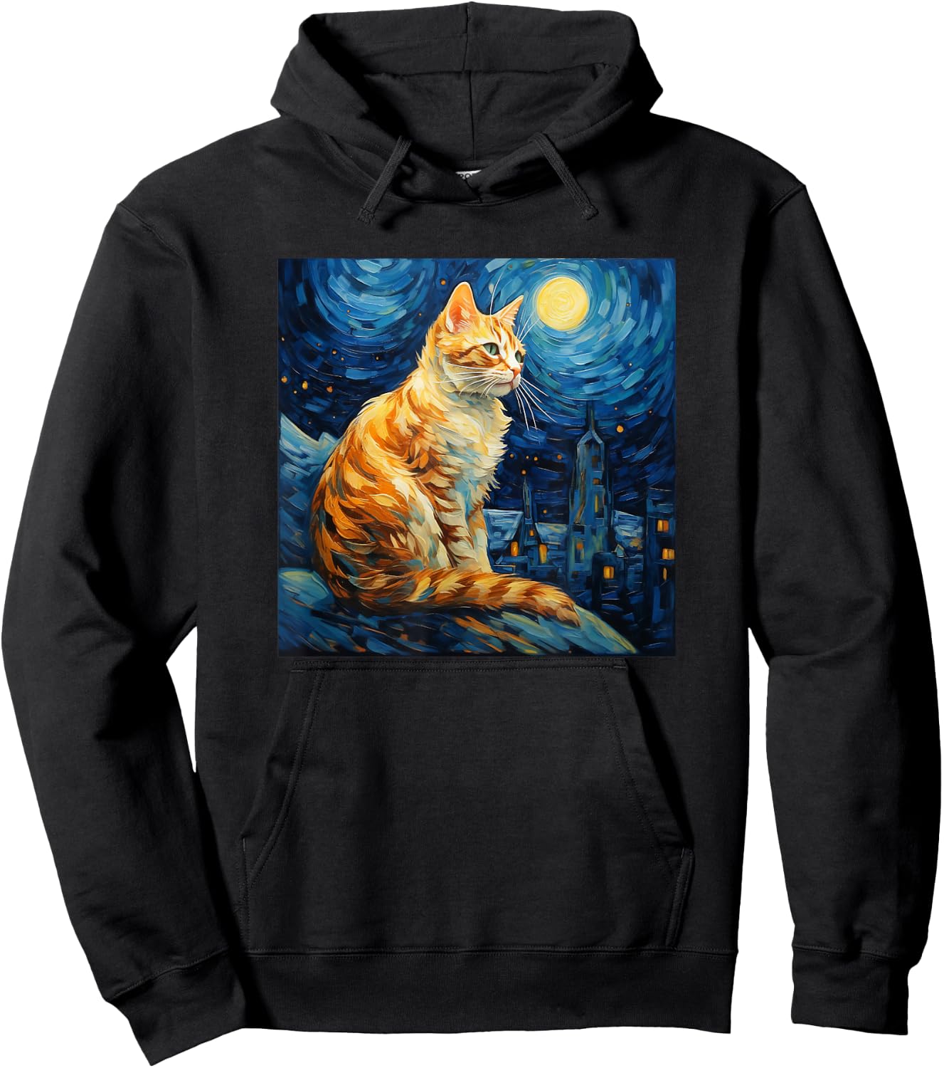 Cat Starry Night lover art Painting kitty kitten Van Gogh Hoodie - Hoodie | Black