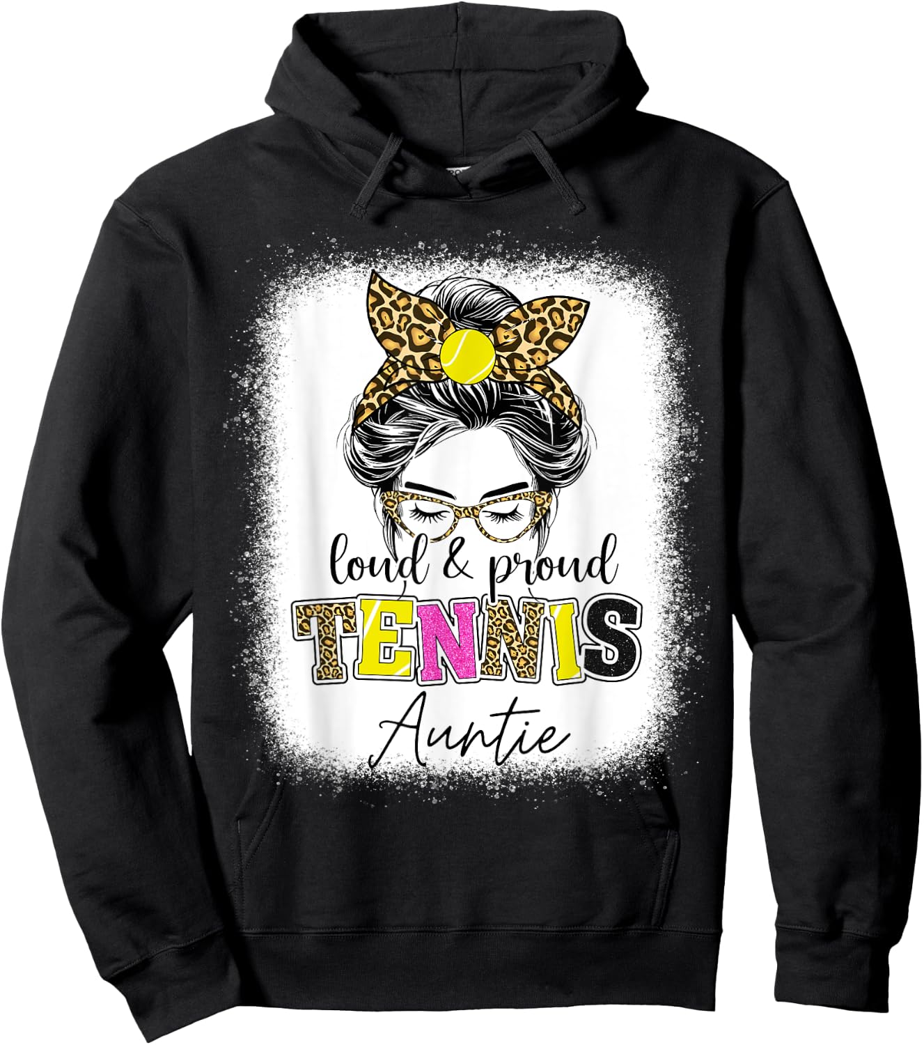 Loud and proud tennis Auntie messy bun leopard women Hoodie - Hoodie | Black