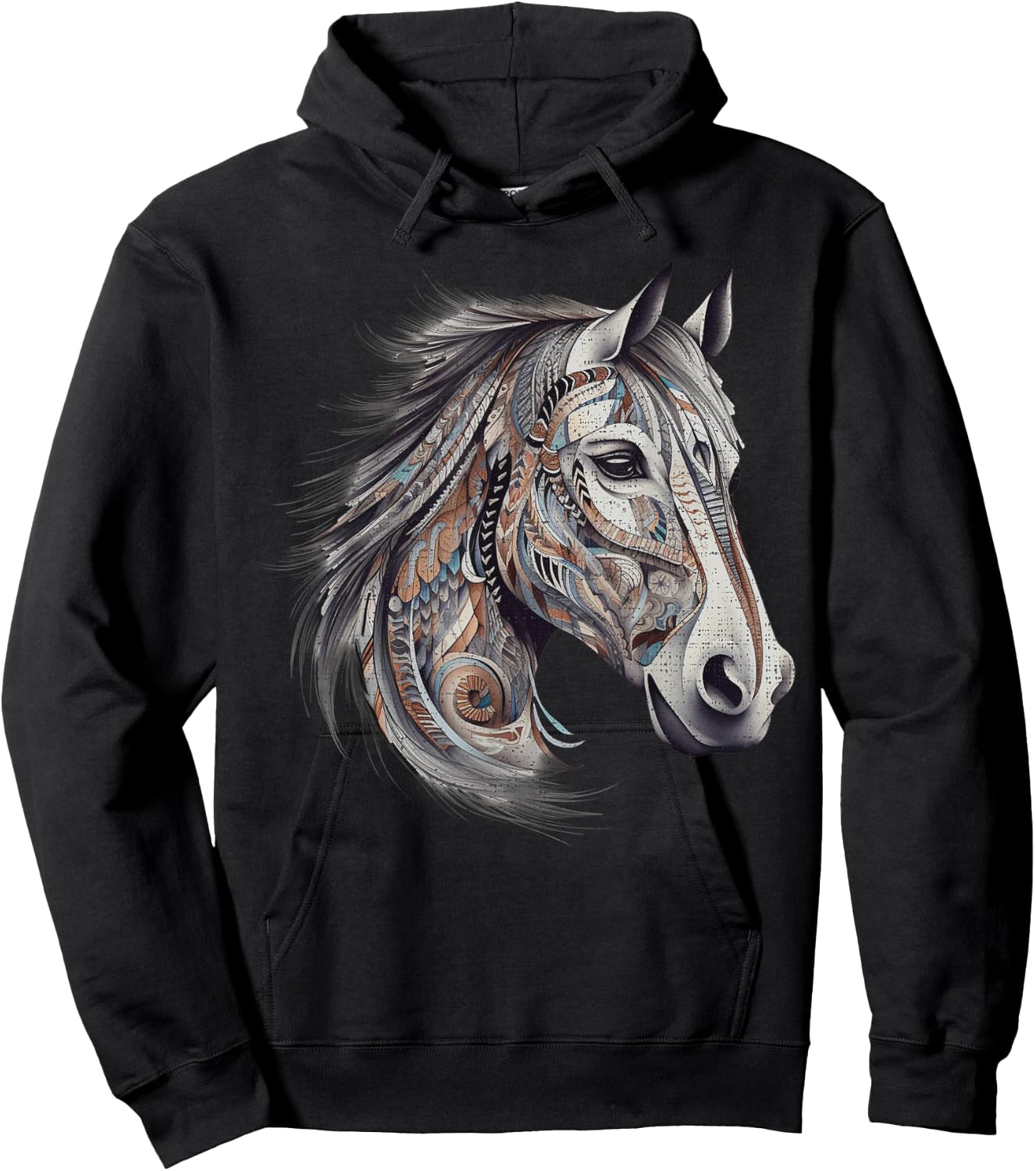 Horse Tribal Abstract Art Native American Geometric Horses Hoodie - Hoodie | Black