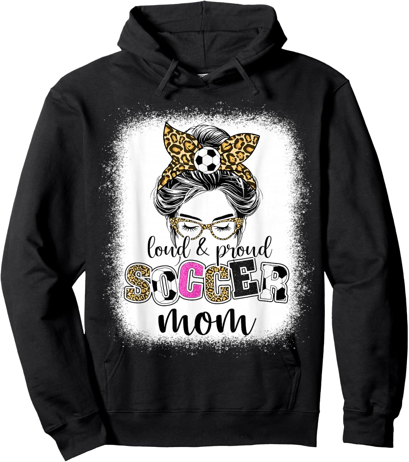 Soccer mom Proud and loud Soccer mom messy bun leopard women Hoodie - Hoodie | Black