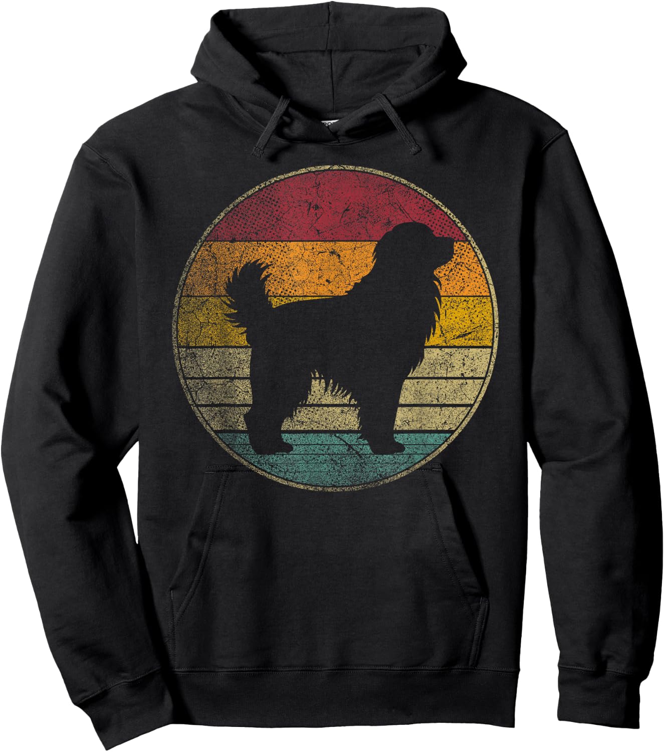 Newfoundland Dog Vintage Silhouette 70s 80s Retro Distressed Men Women Kids Hoodie - Hoodie | Black