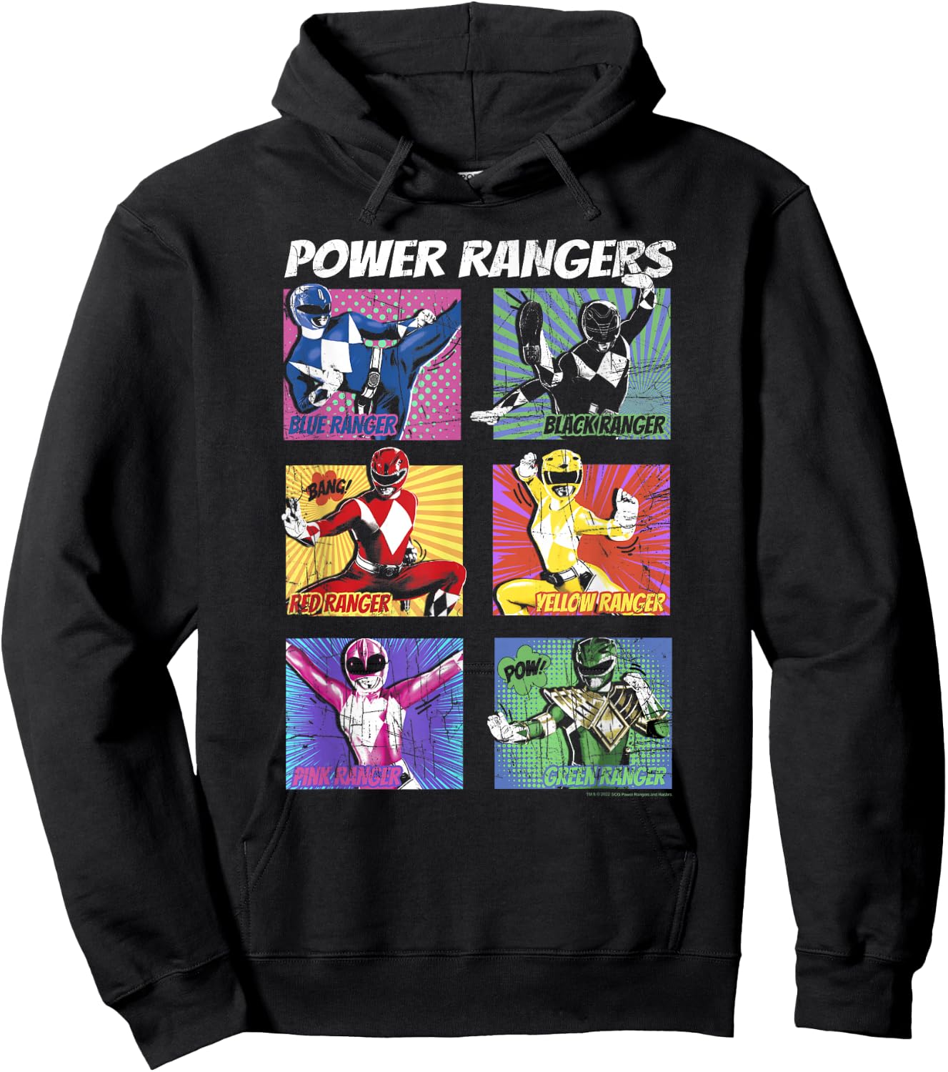 Power Rangers Group Shot Color Pop Boxed Up Comic Style Hoodie - Hoodie | Black