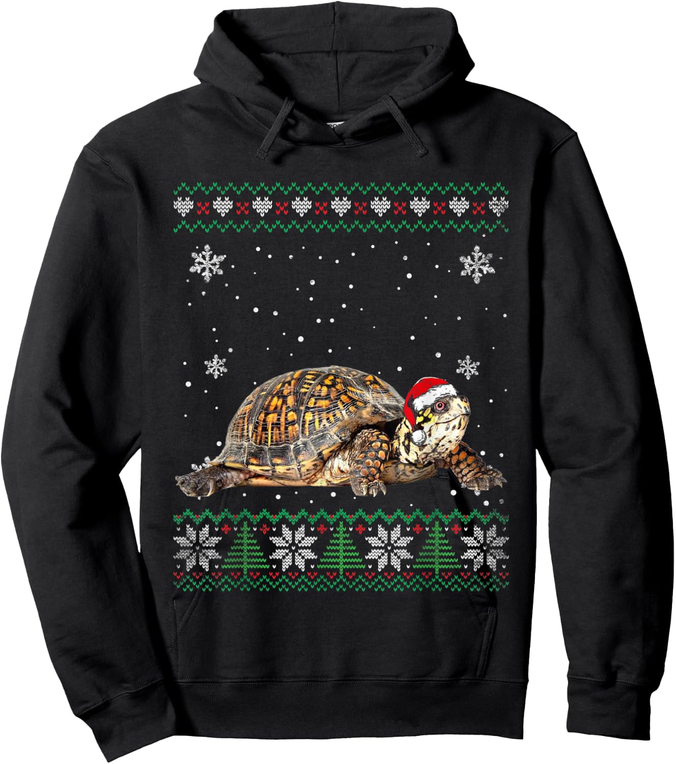 Santa Turtle Ugly Sweater Animals Christmas Pajama Hoodie - Hoodie | Black