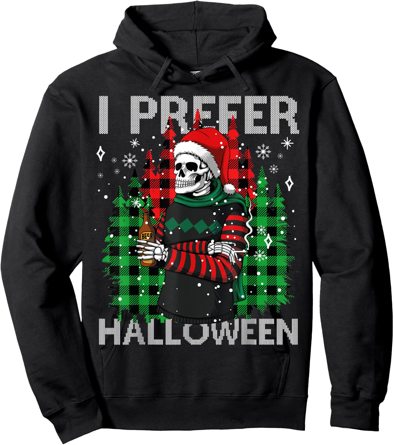 I Prefer Halloween Funny Christmas Skeleton Sweater Ugly Hoodie - Hoodie | Black