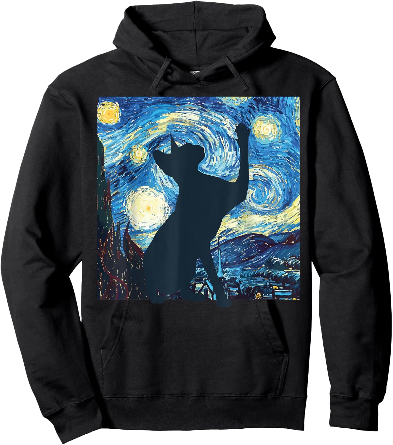 Cat Starry Night Painting Funny Painting Art Women Girls Kid Hoodie - Hoodie | Black