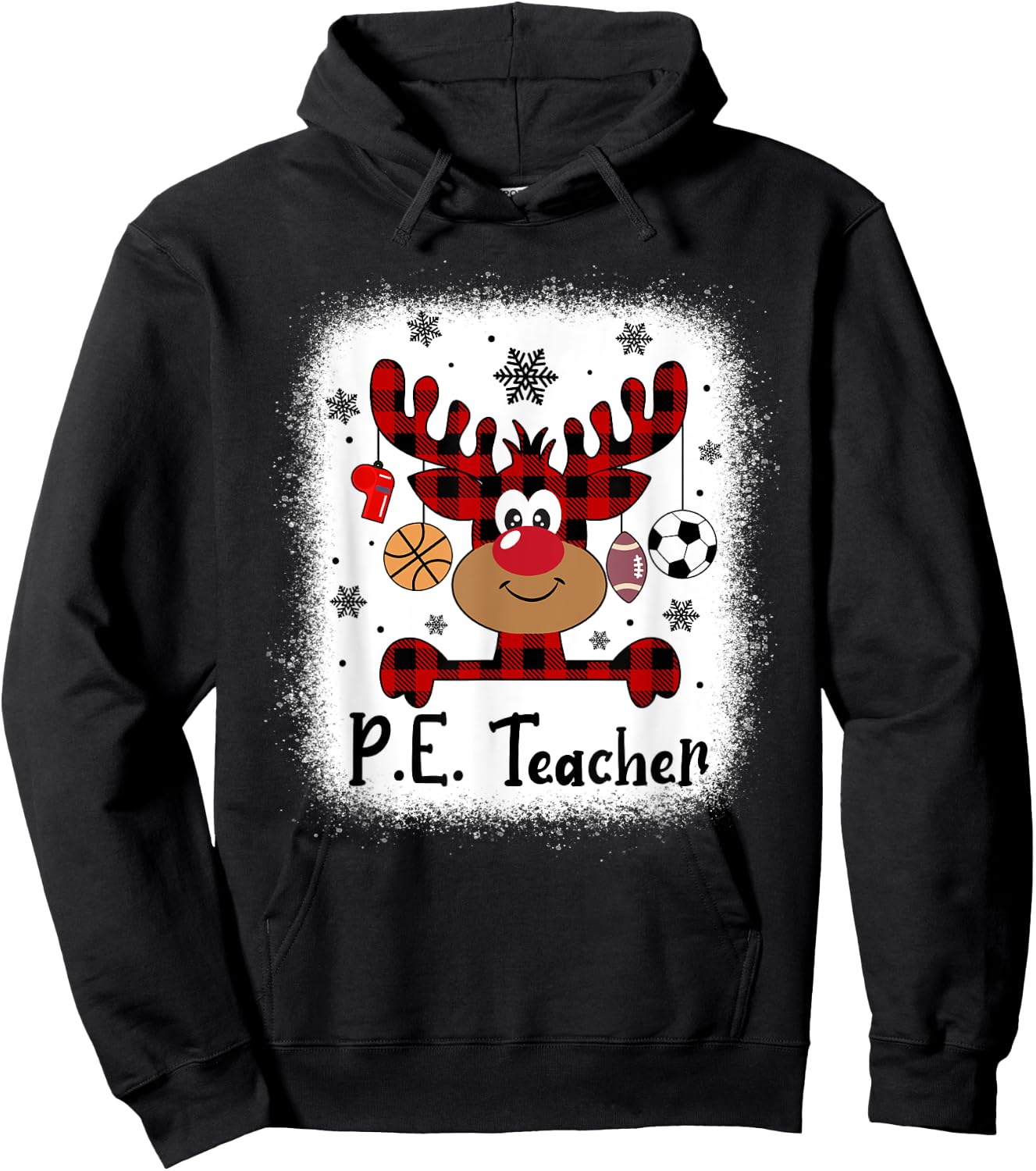 PbE7 PE Teacher Reindeer Christmas Merry Xmas PE Teacher Hoodie - Hoodie | Black